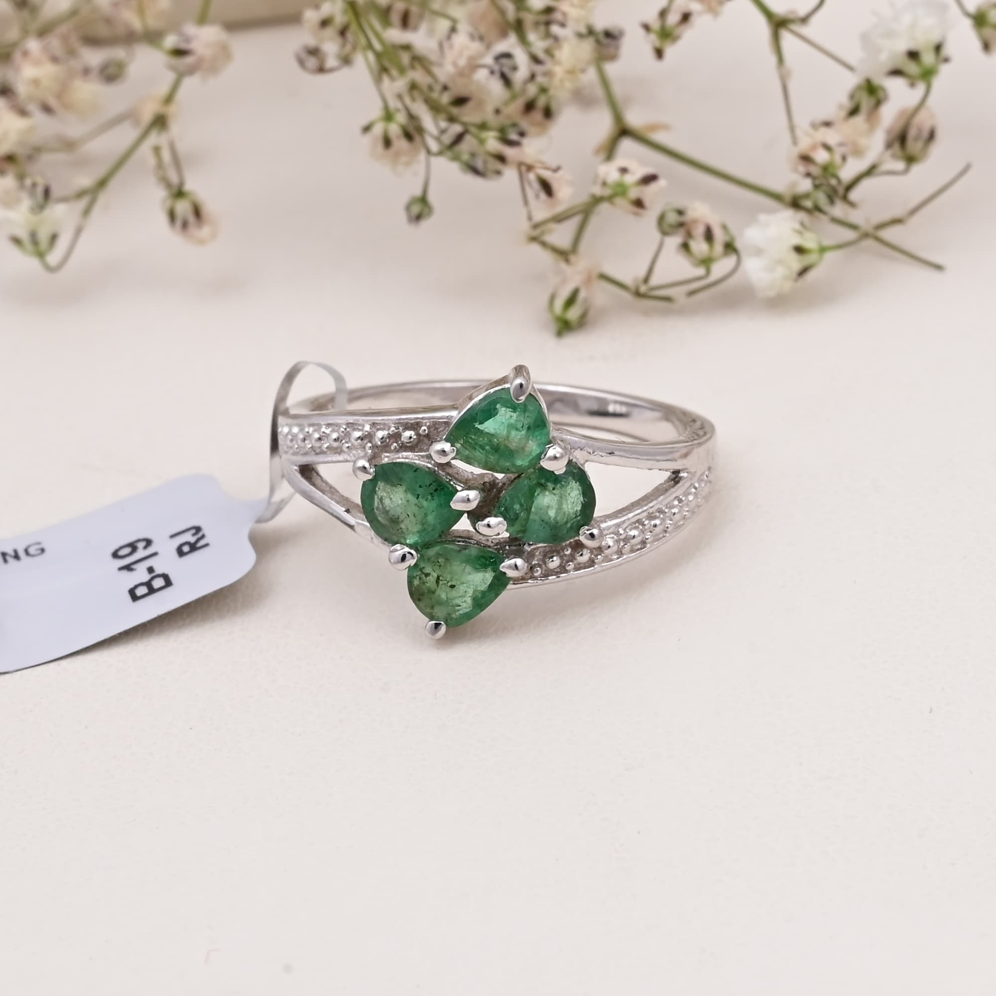 Emerald Leaf Cluster Ring