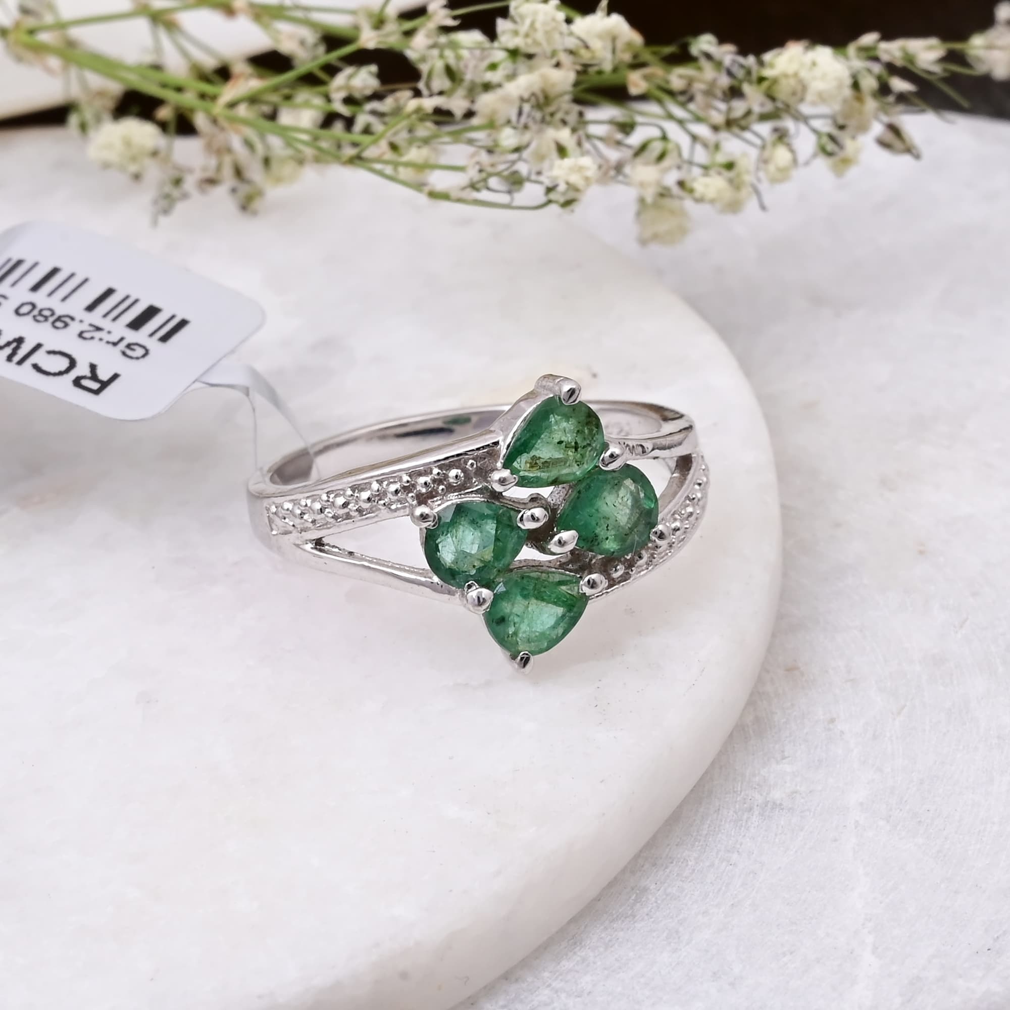 Emerald Leaf Cluster Ring