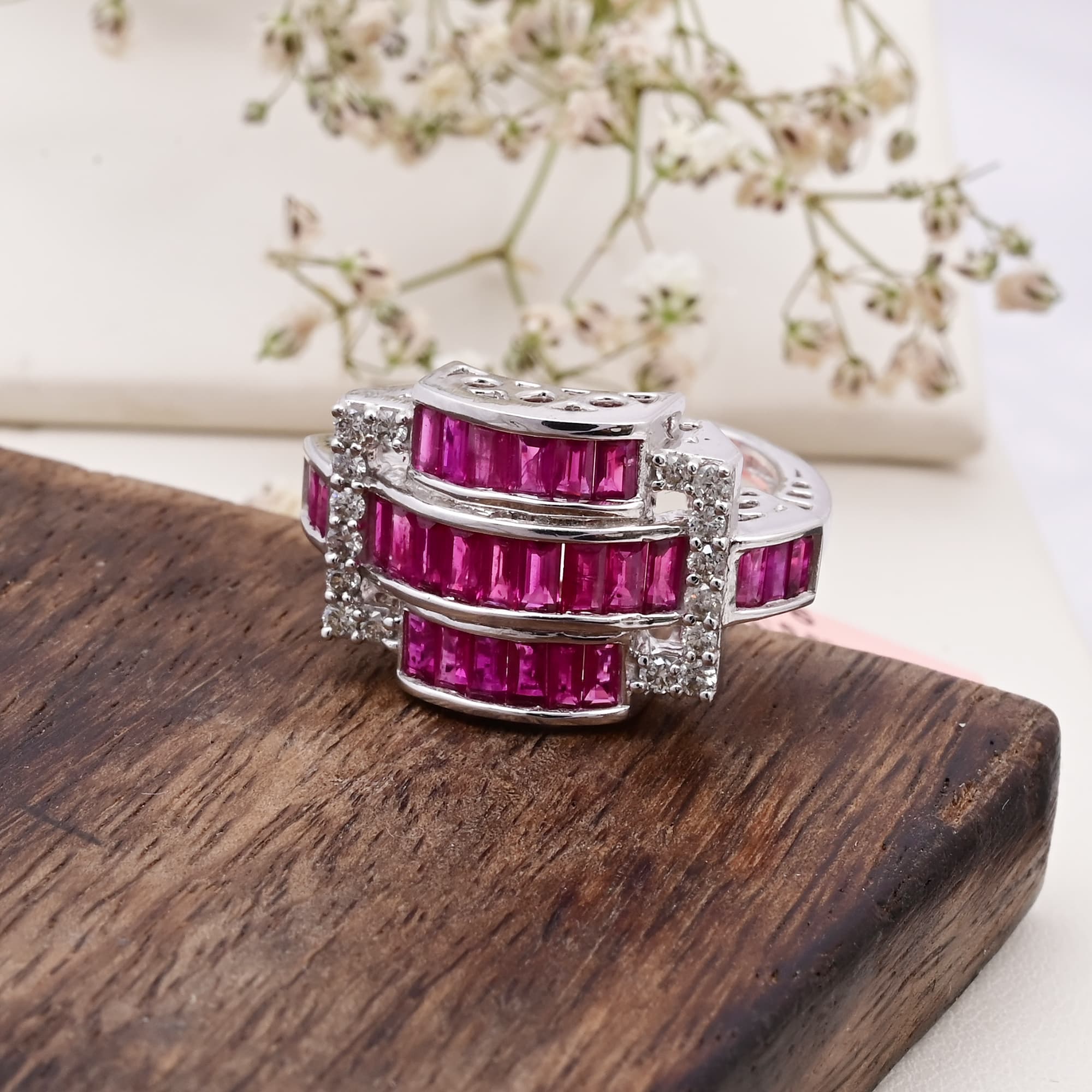 Crimson Cascade Ruby Diamond Ring