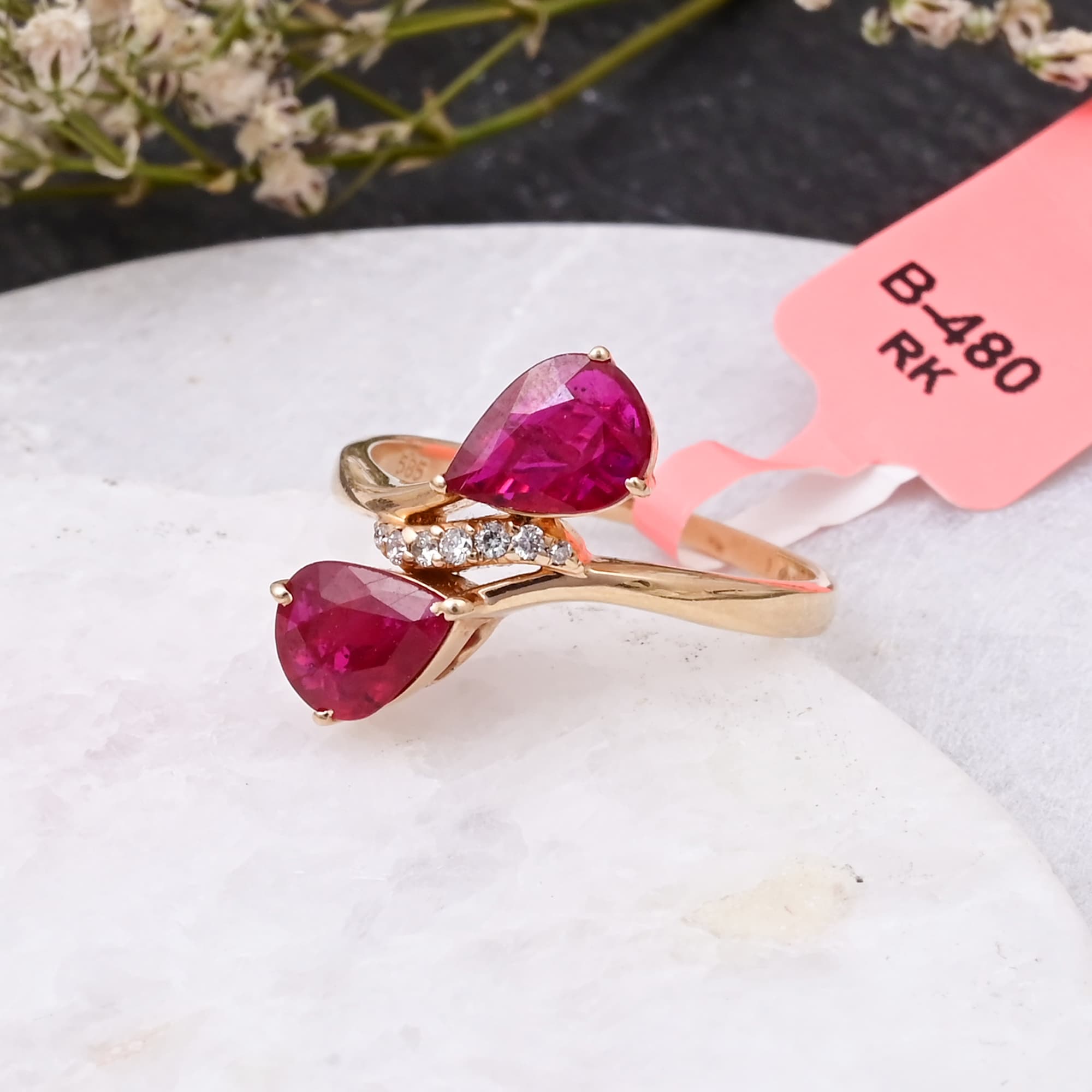 Twin Flame Ruby Bypass Ring