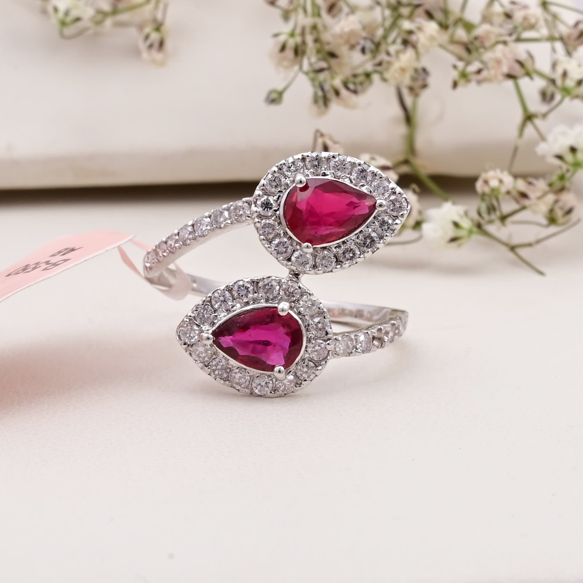 Twin Halo Ruby Open Ring