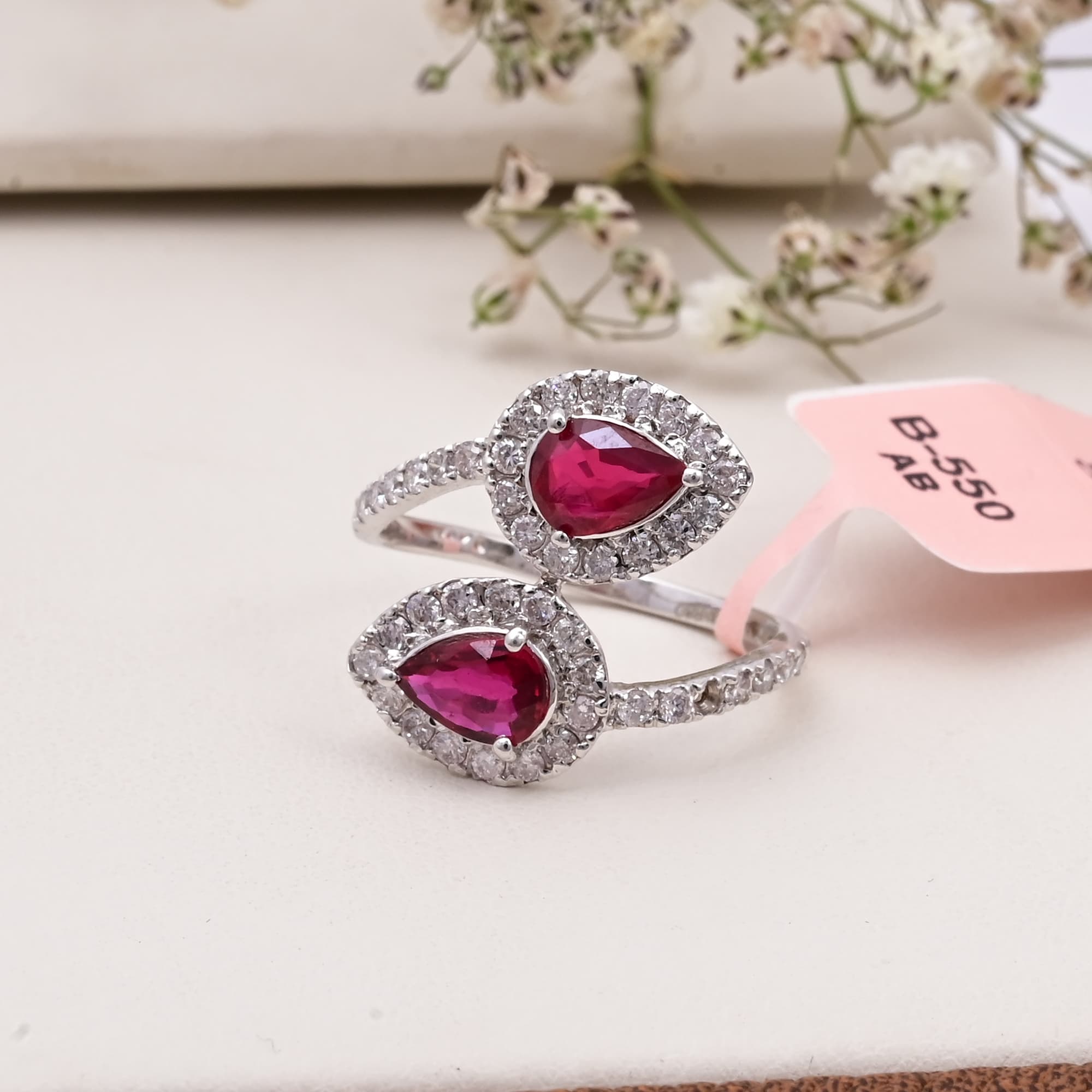 Twin Halo Ruby Open Ring