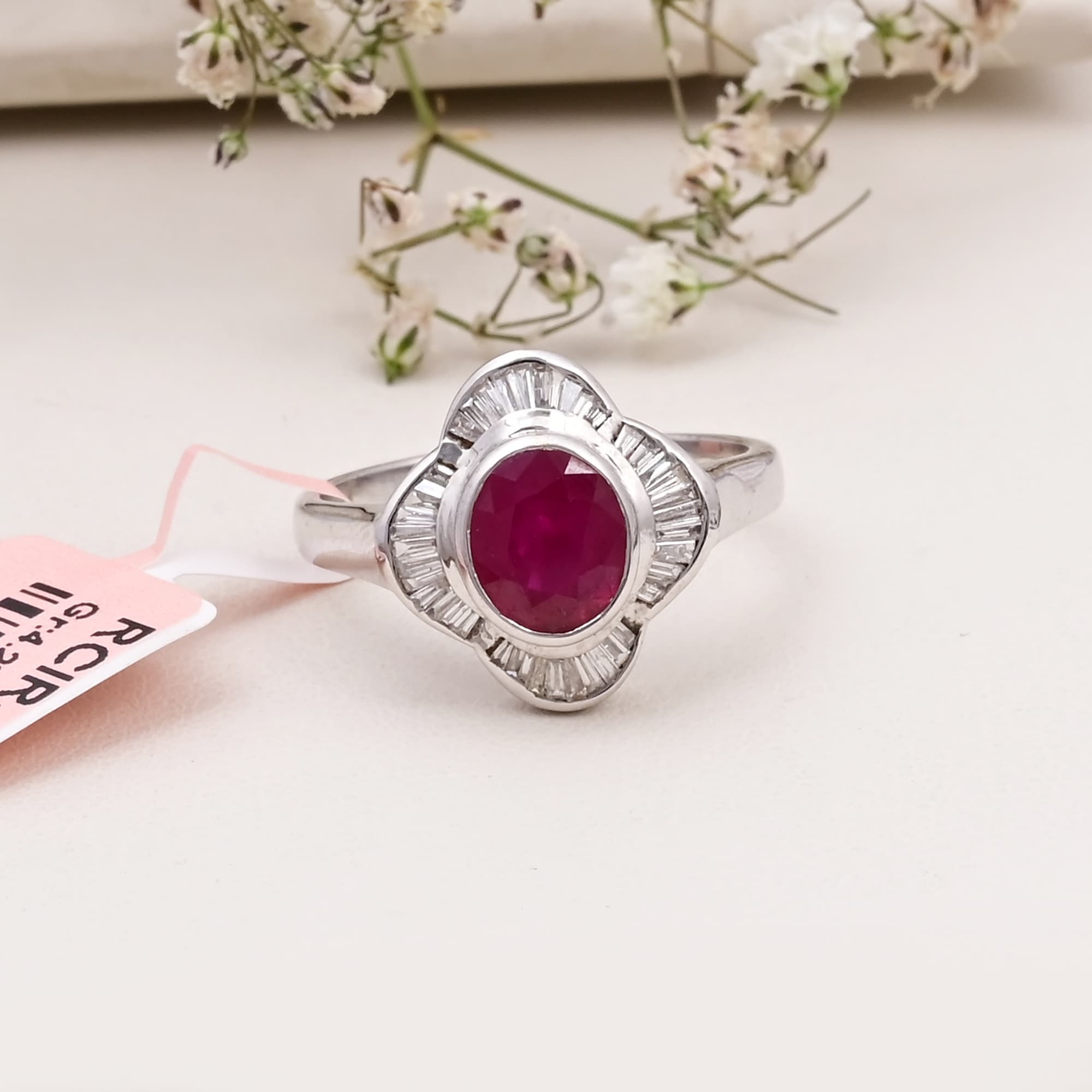 Imperial Ruby Baguette Halo Ring