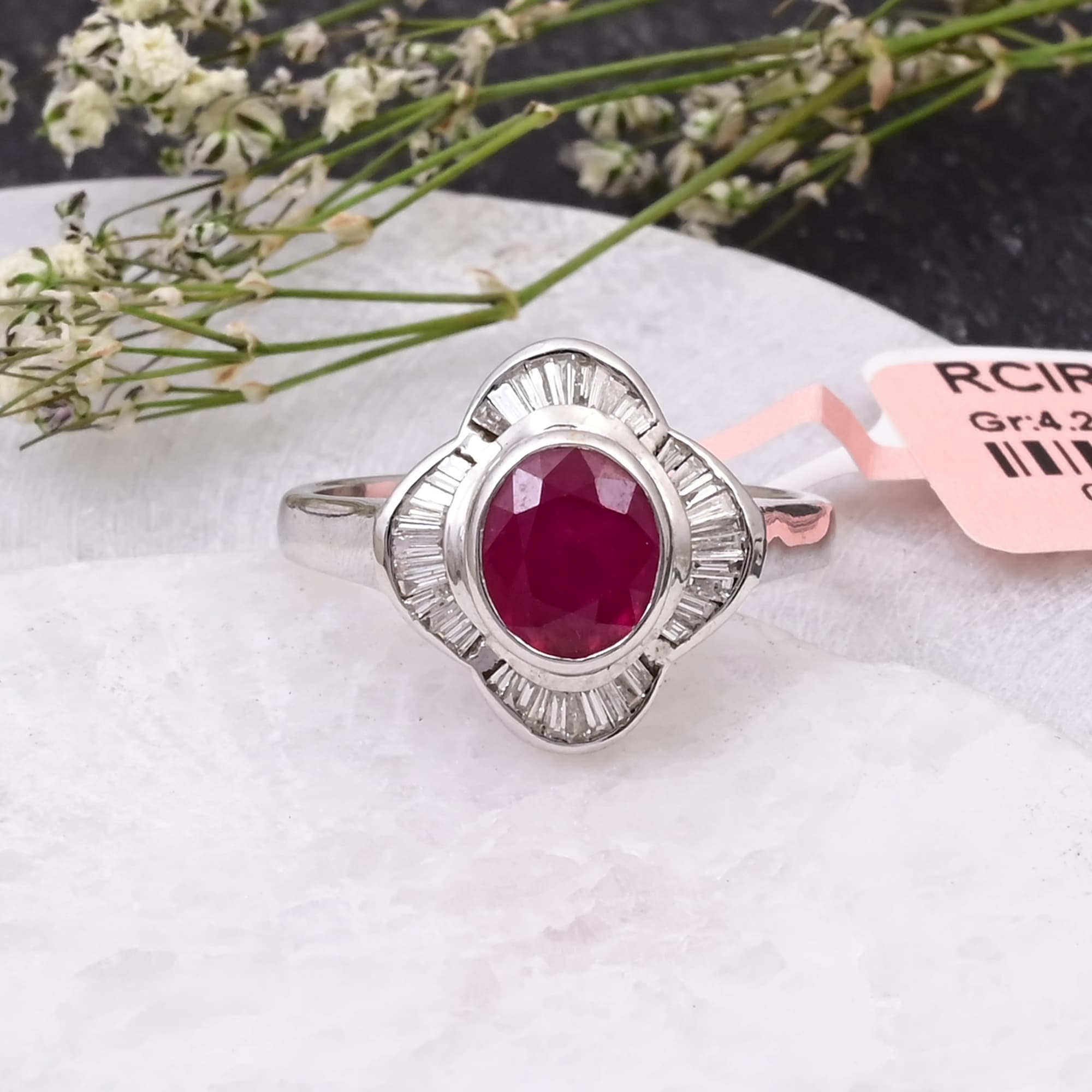 Imperial Ruby Baguette Halo Ring