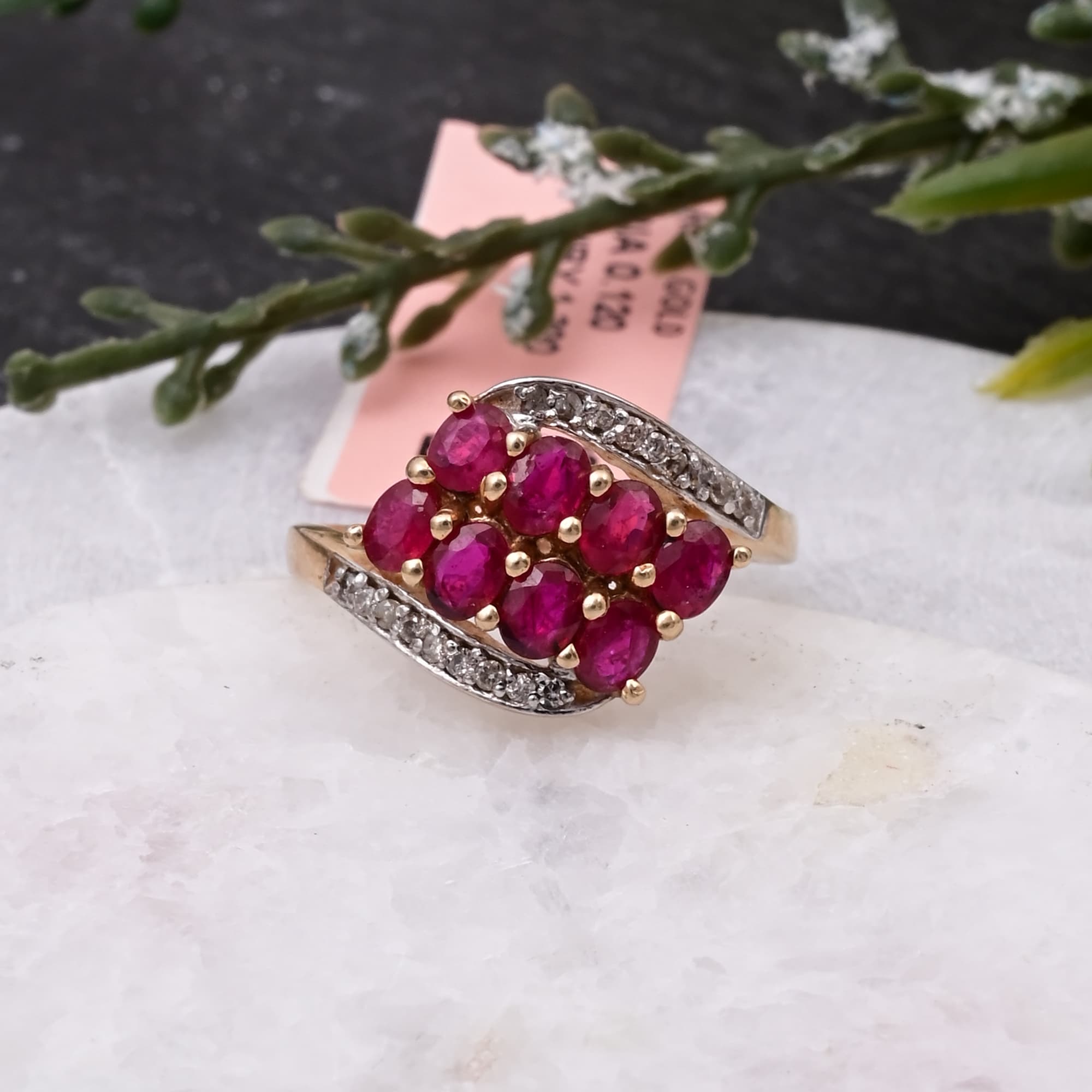 Ruby Blossom Cluster Diamond Ring