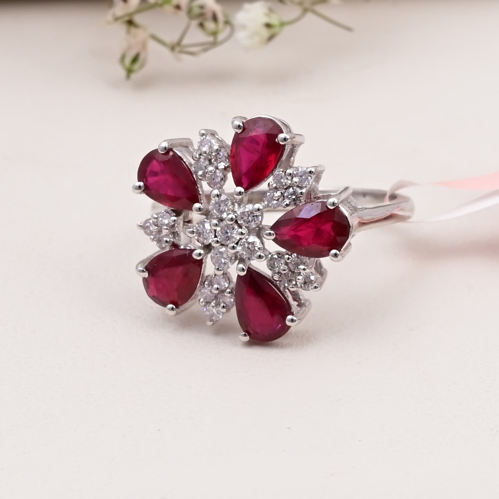 Ruby Blossom Diamond Floral Ring