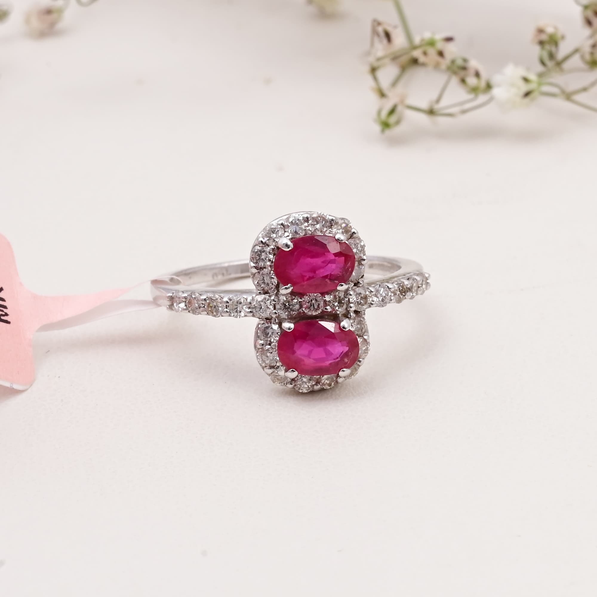 Twin Blossom Ruby Diamond Ring