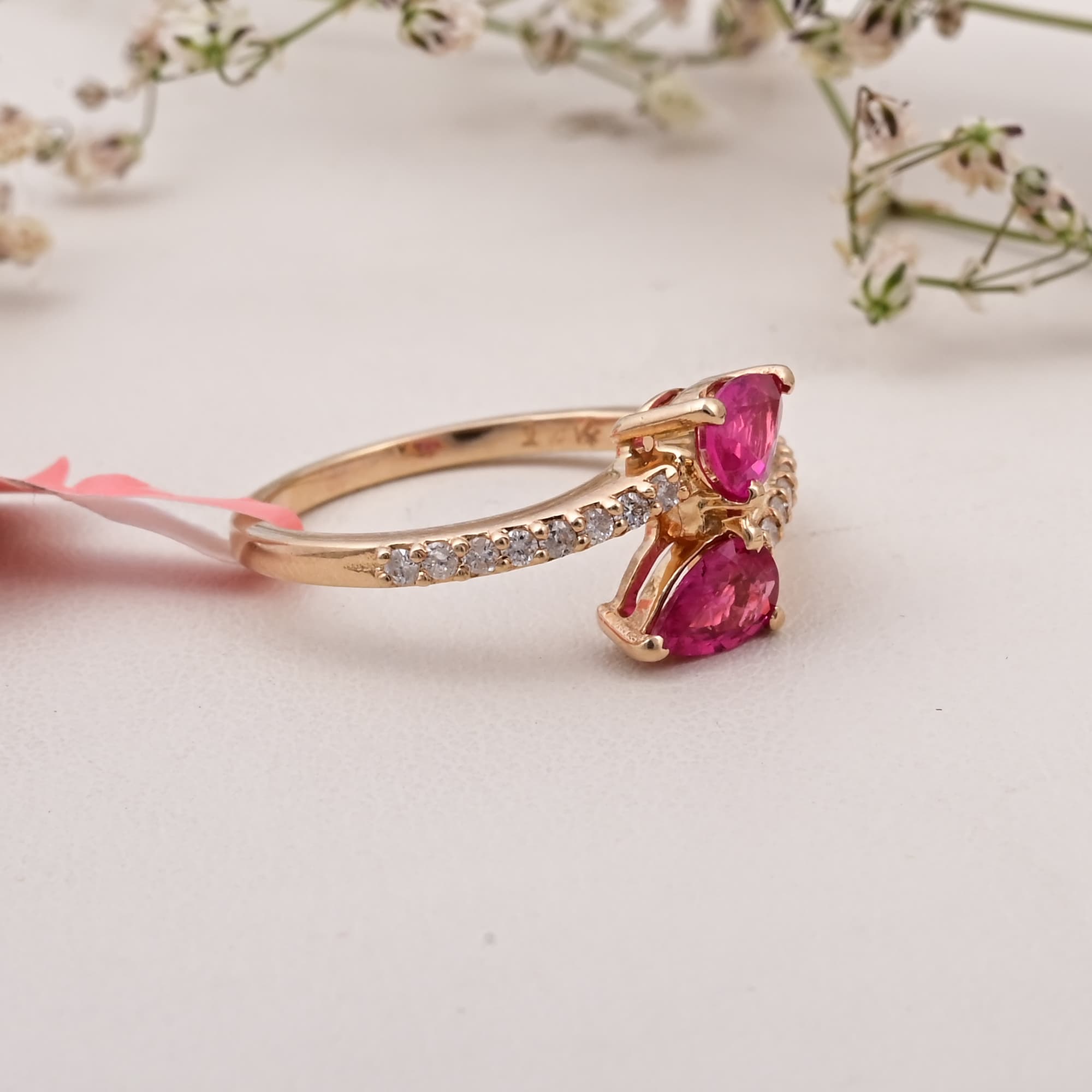 Twin Pear Ruby Bypass Ring alternate view