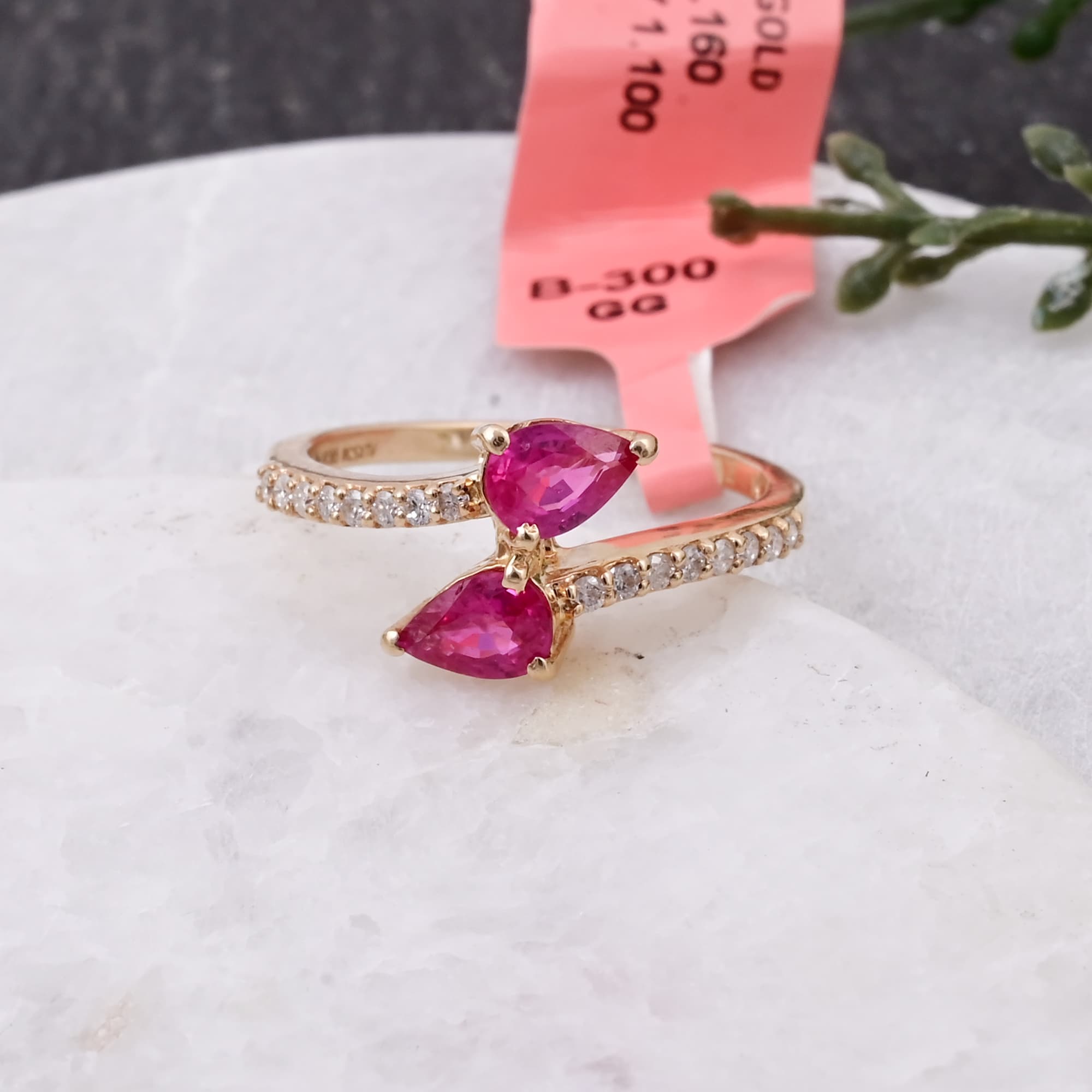 Twin Pear Ruby Bypass Ring