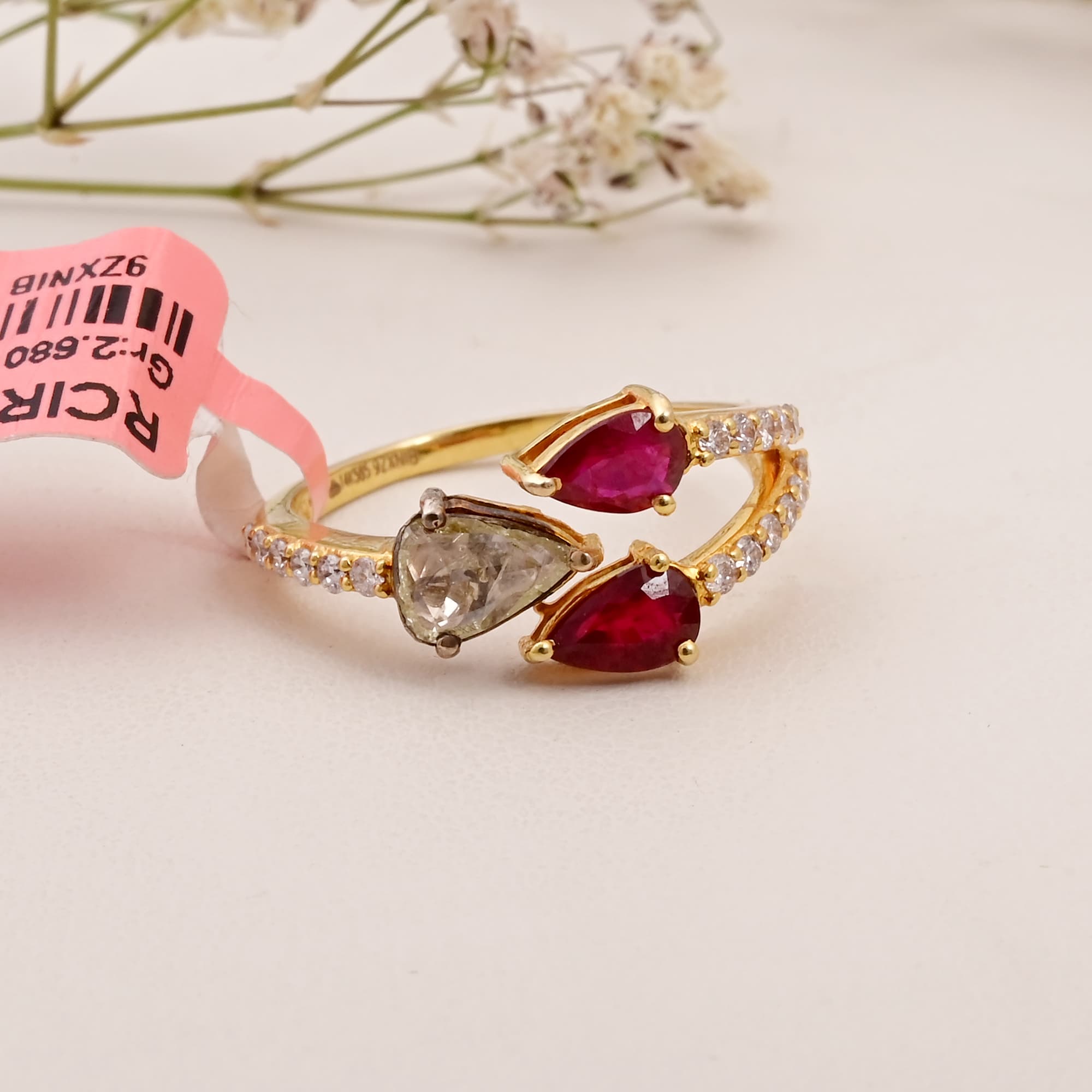 Rose Cut Diamond & Ruby Open Bypass Ring