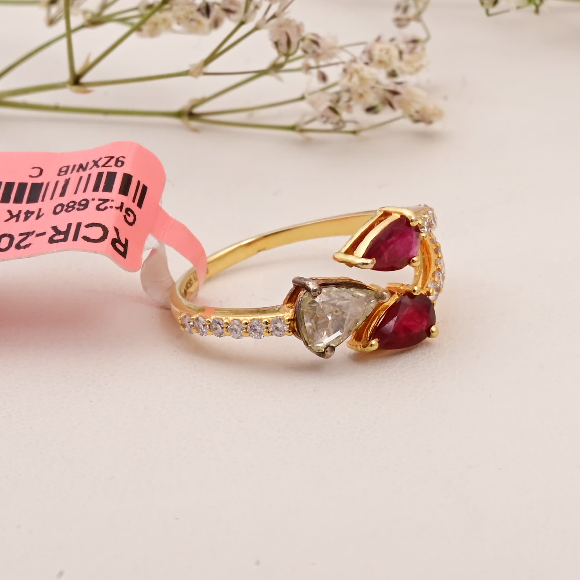 Rose Cut Diamond & Ruby Open Bypass Ring alternate view