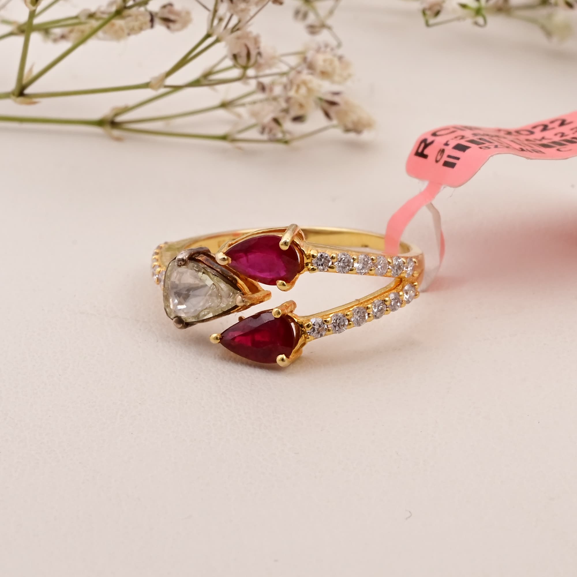 Rose Cut Diamond & Ruby Open Bypass Ring