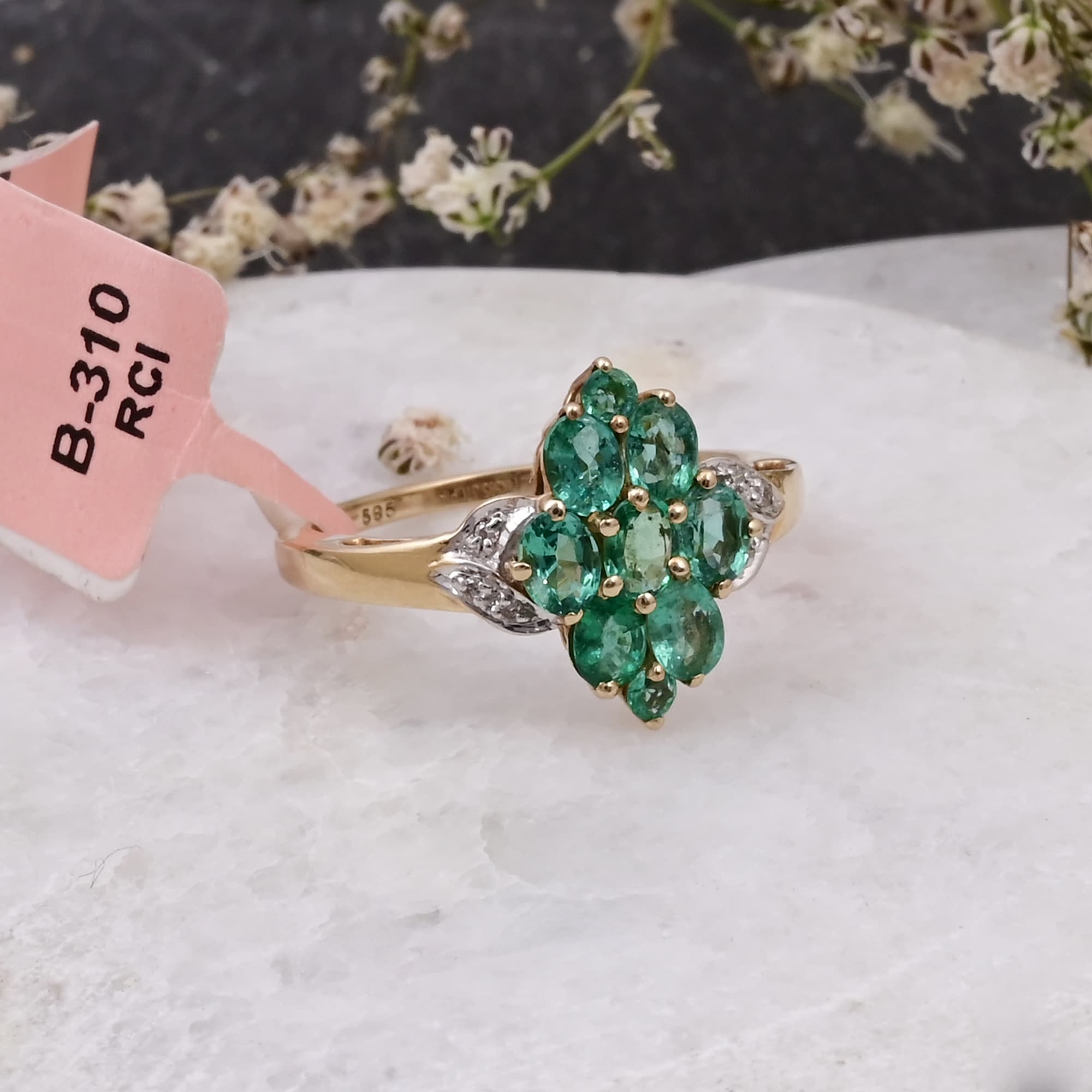 Emerald Blossom Cluster Ring
