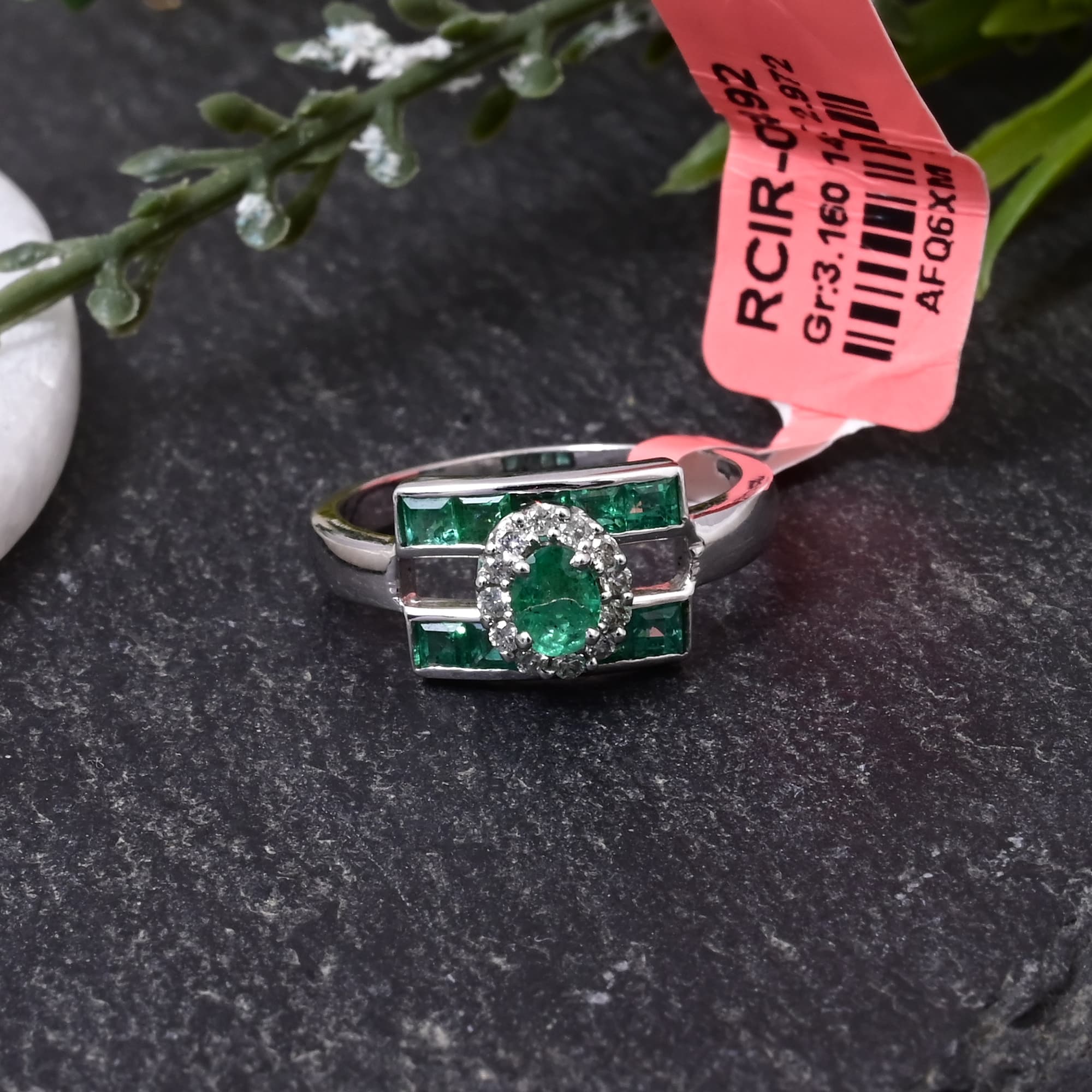 Emerald Art Deco Halo Ring