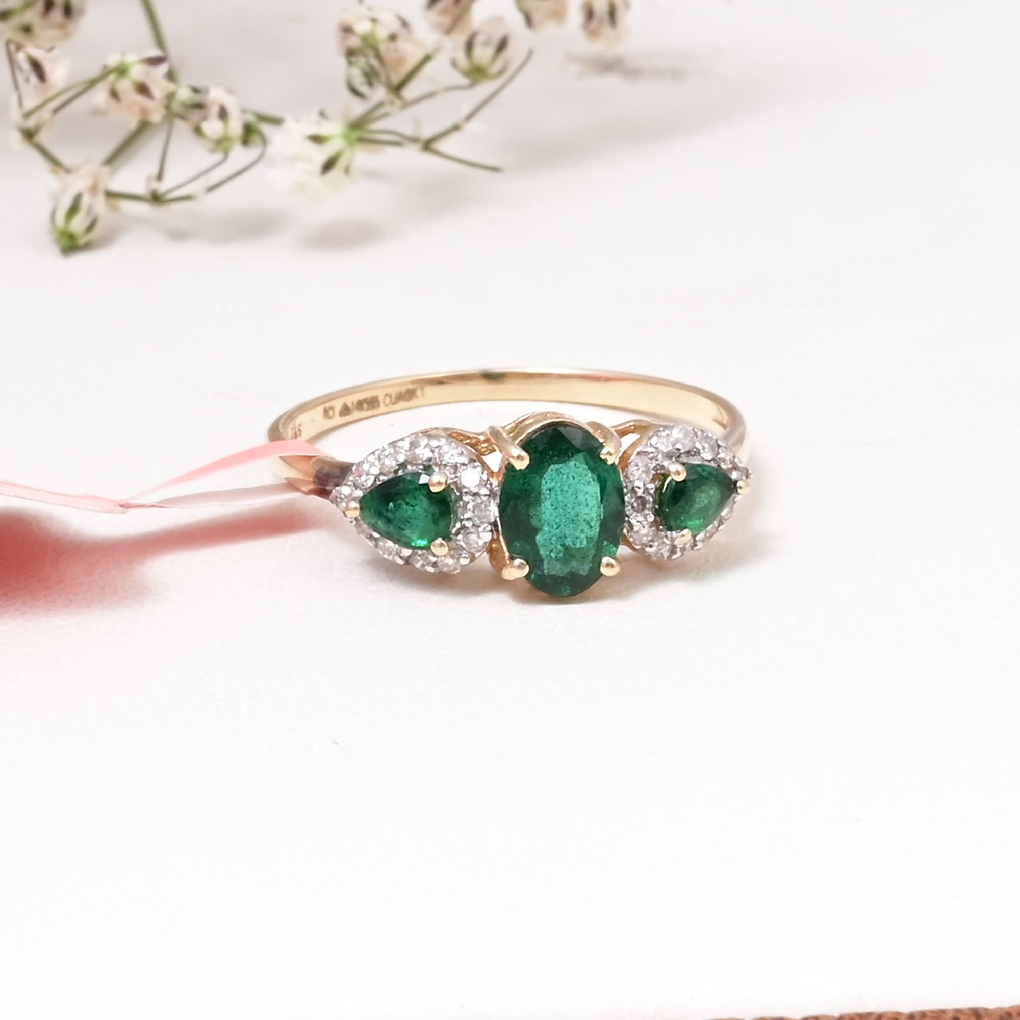 Emerald Trinity Halo Ring