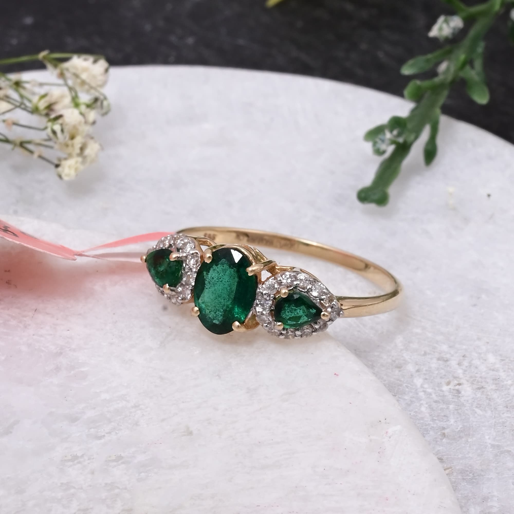 Emerald Trinity Halo Ring