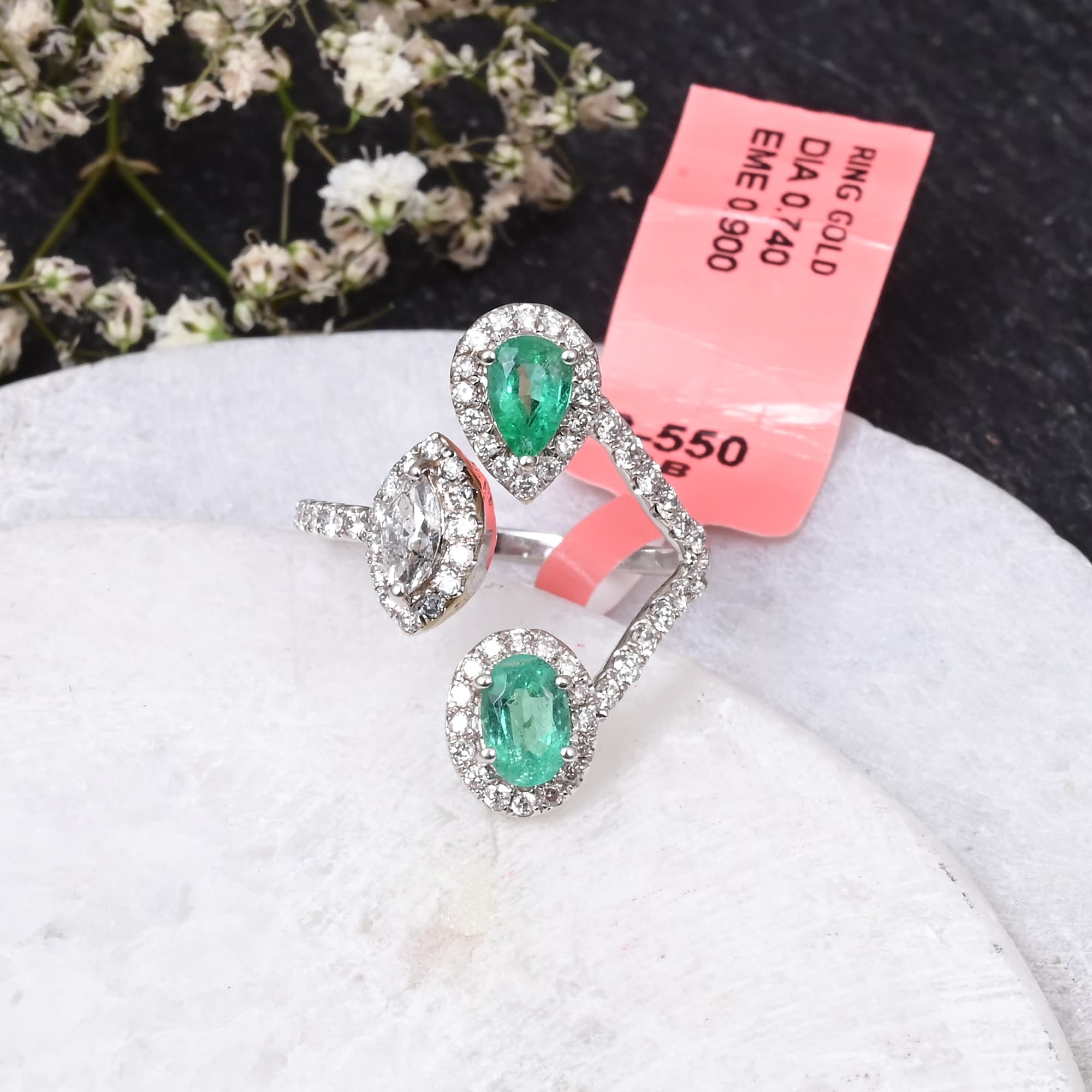 Celestial Emerald Trio Open Ring