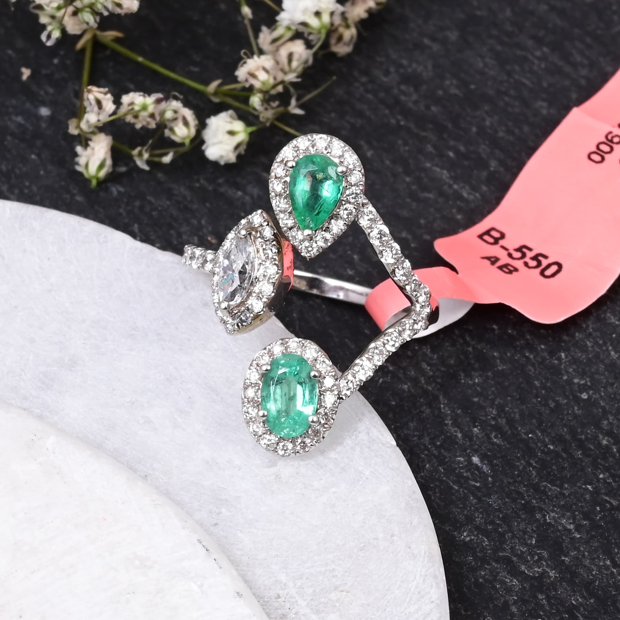 Celestial Emerald Trio Open Ring alternate view
