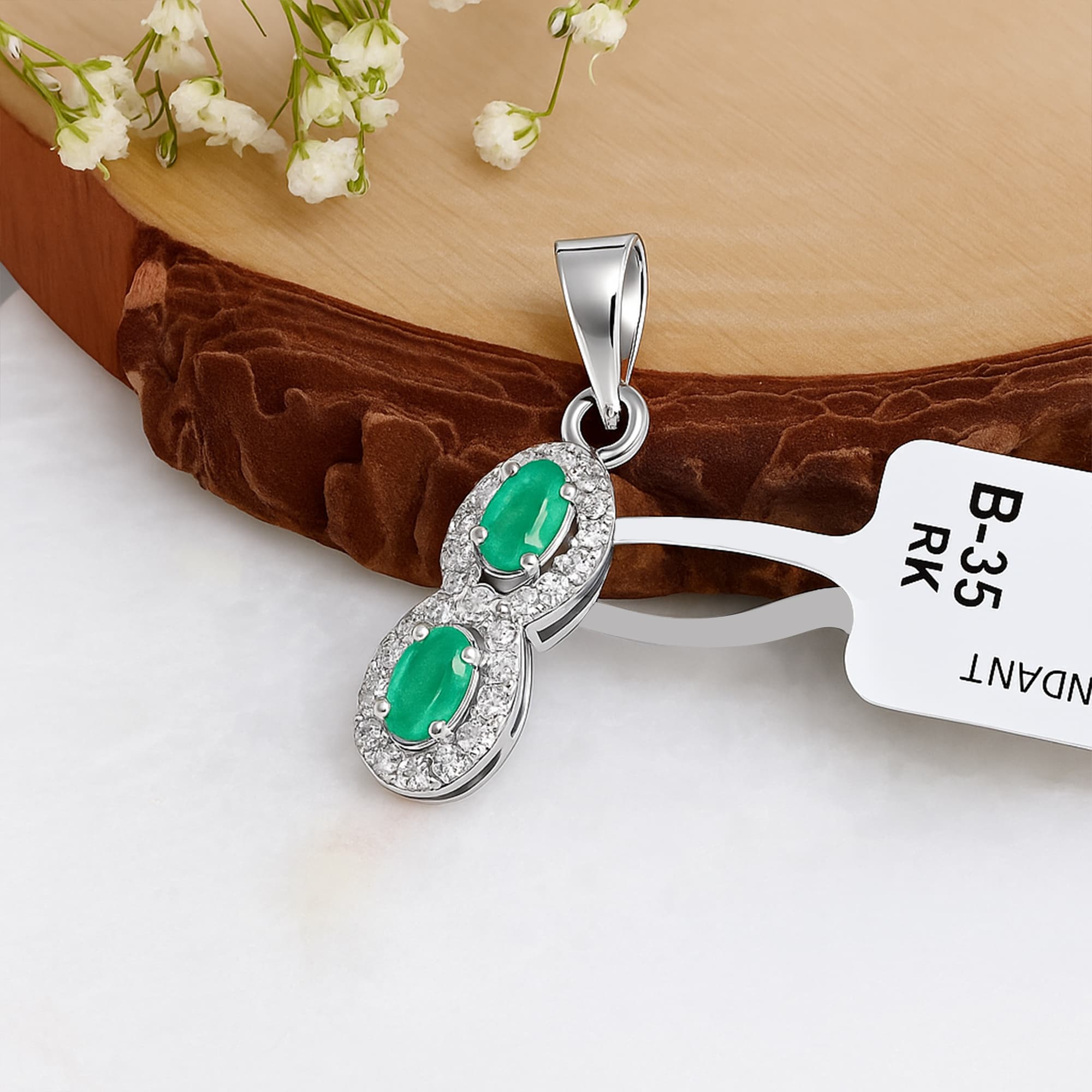 Emerald Diamond Infinity Halo Pendant alternate view