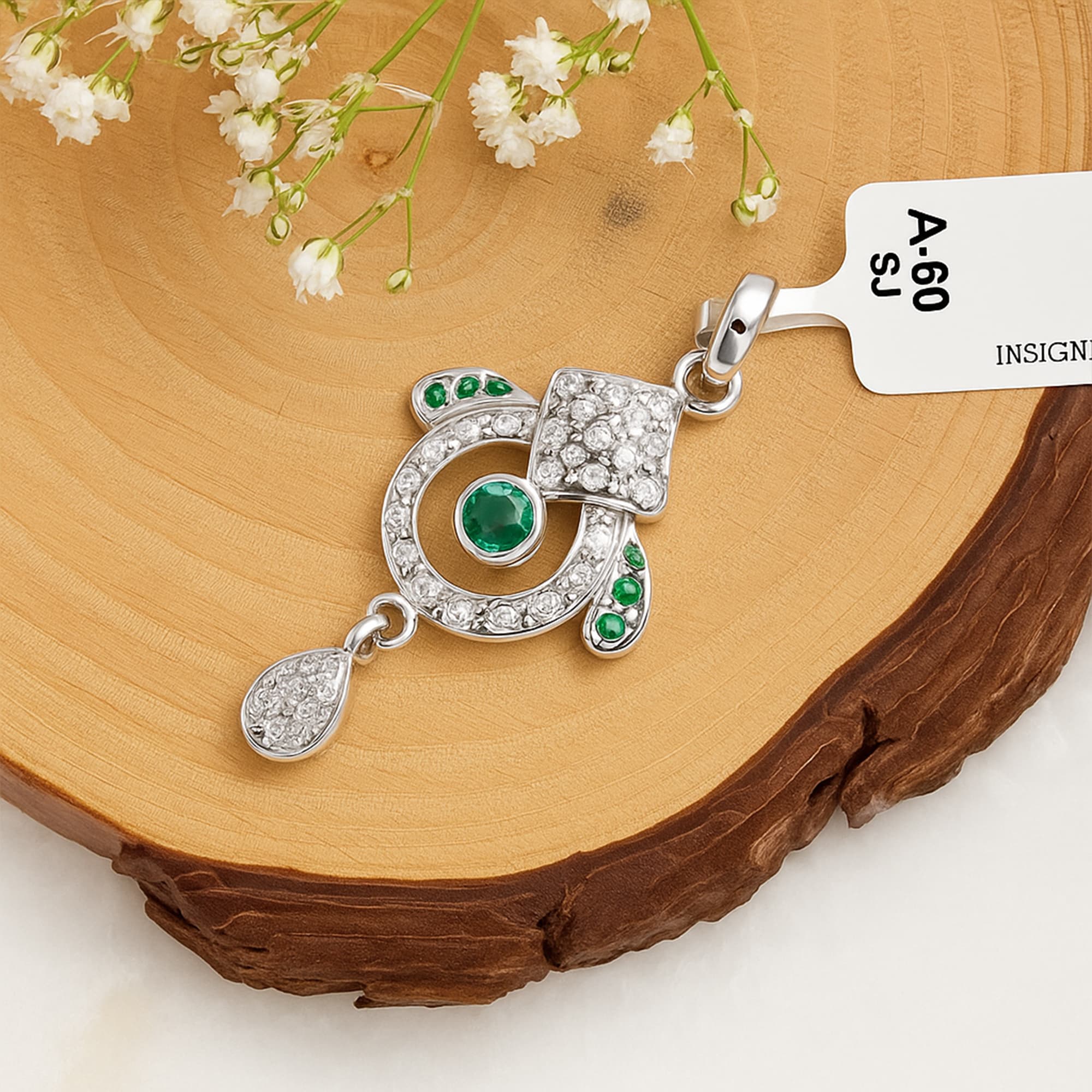 Emerald Diamond Regal Drop Pendant