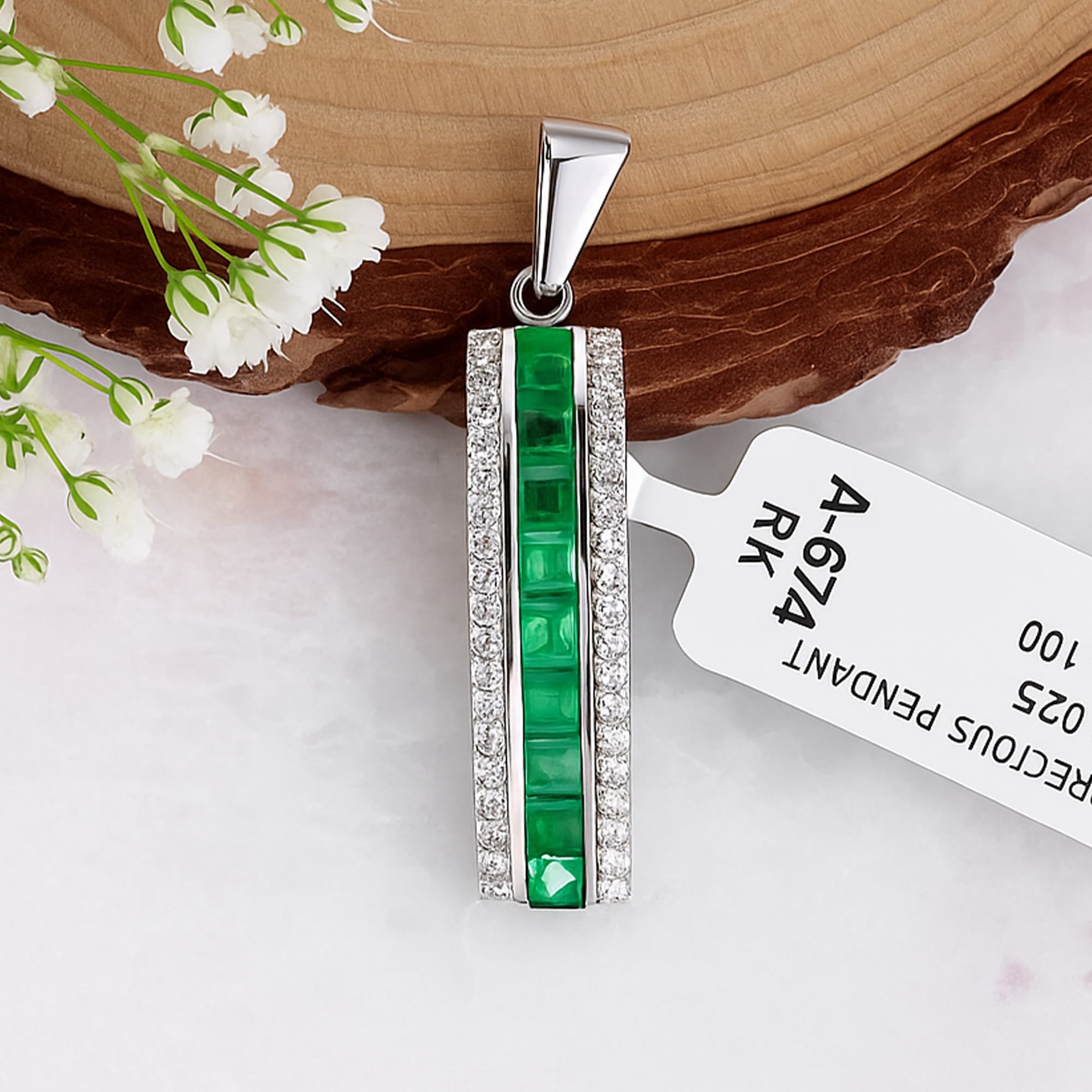 Emerald Diamond Bar Pendant