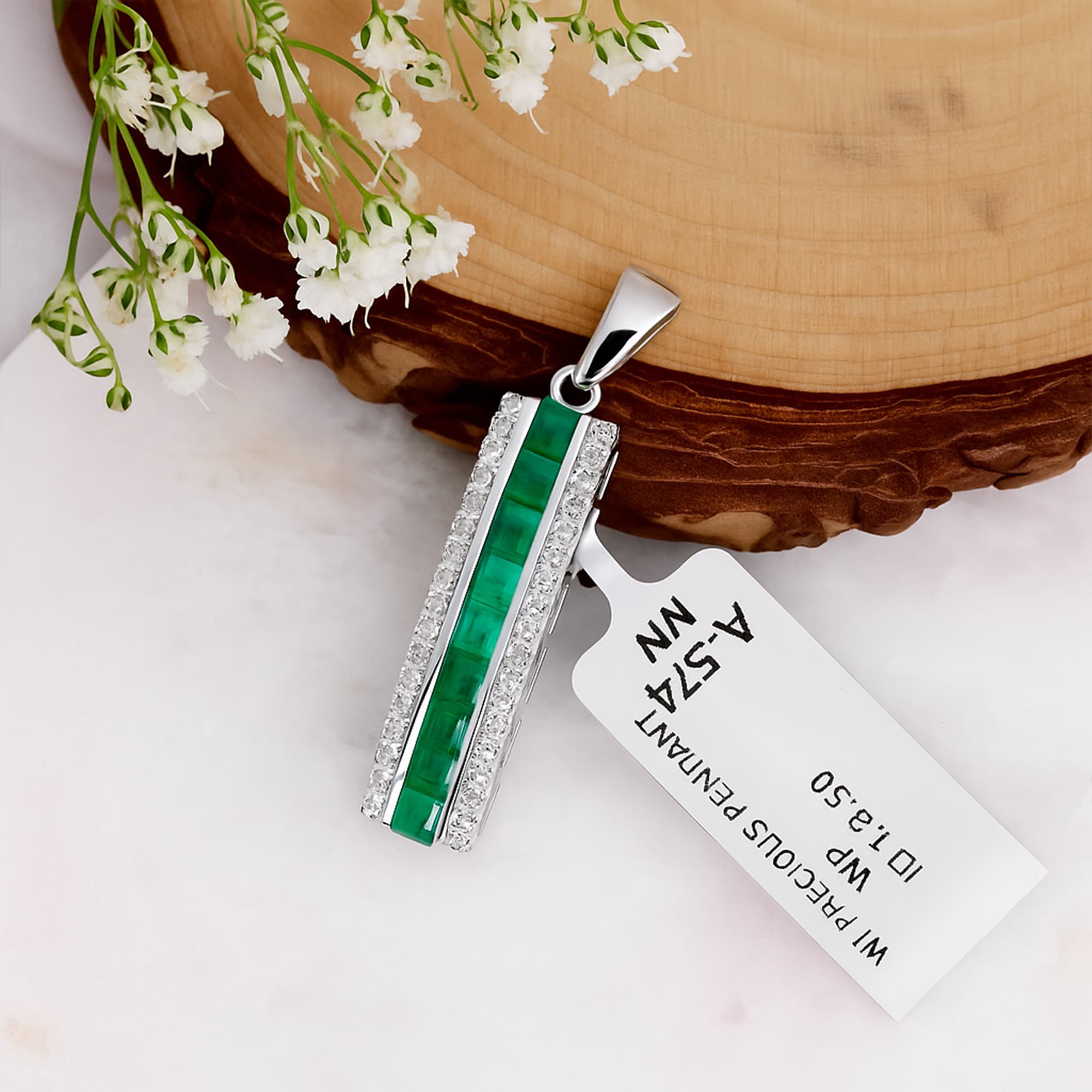 Emerald Diamond Bar Pendant alternate view