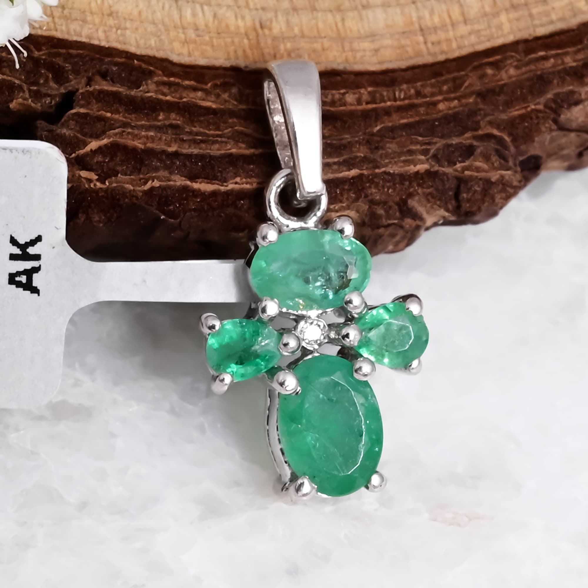 Emerald Diamond Cross Pendant