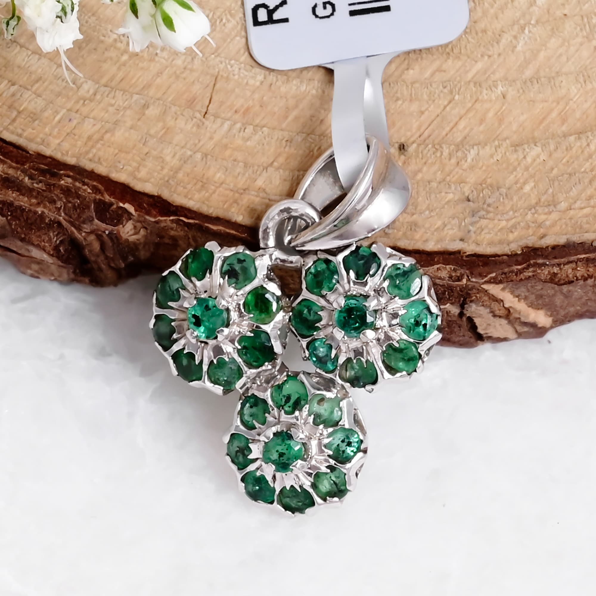 Emerald Diamond Floral Cluster Pendant