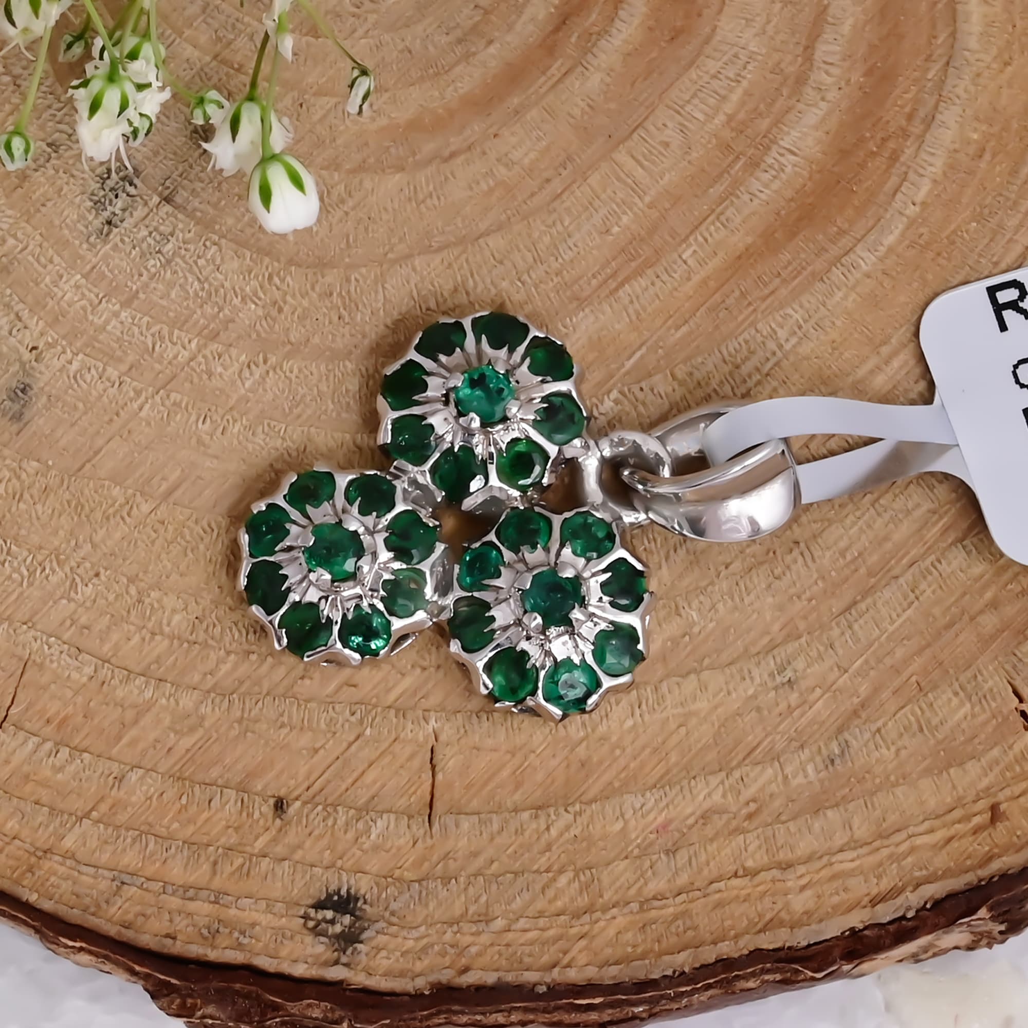 Emerald Diamond Floral Cluster Pendant alternate view