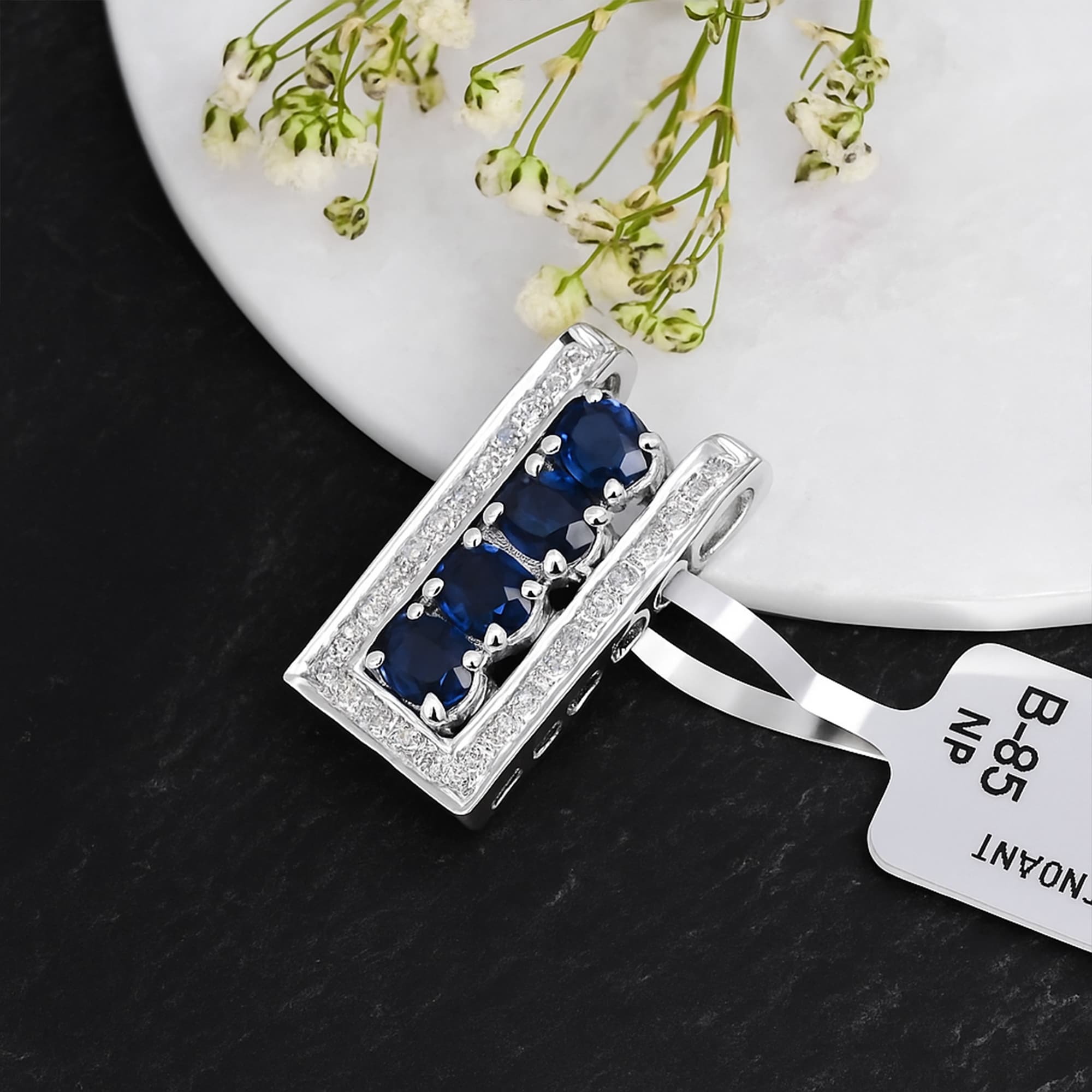 Sapphire Diamond Geometric Bar Pendant alternate view
