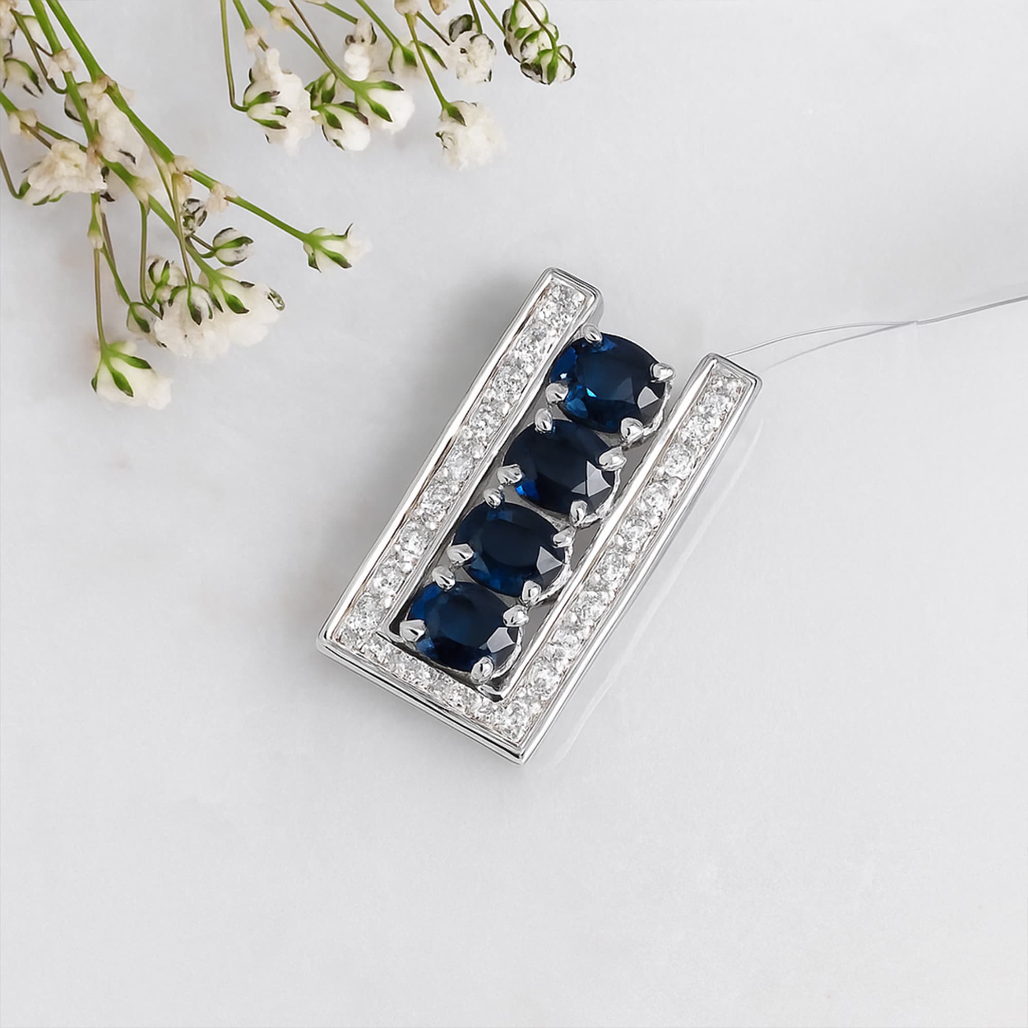 Sapphire Diamond Geometric Bar Pendant