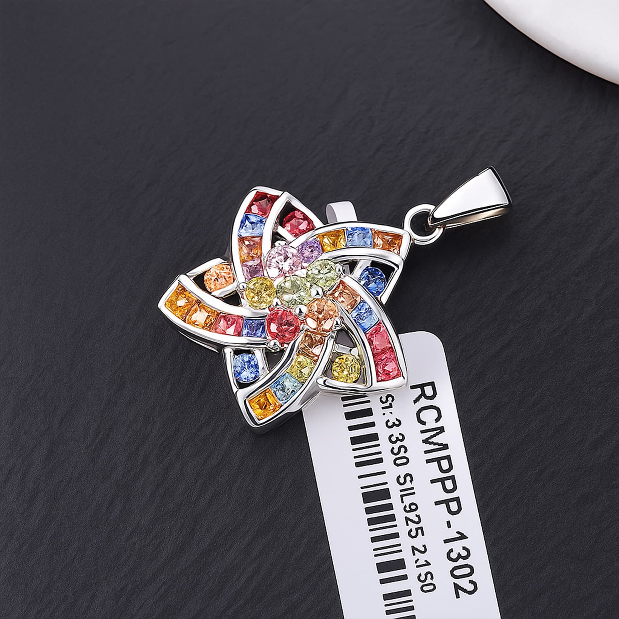 Multi Sapphire Pinwheel Pendant alternate view