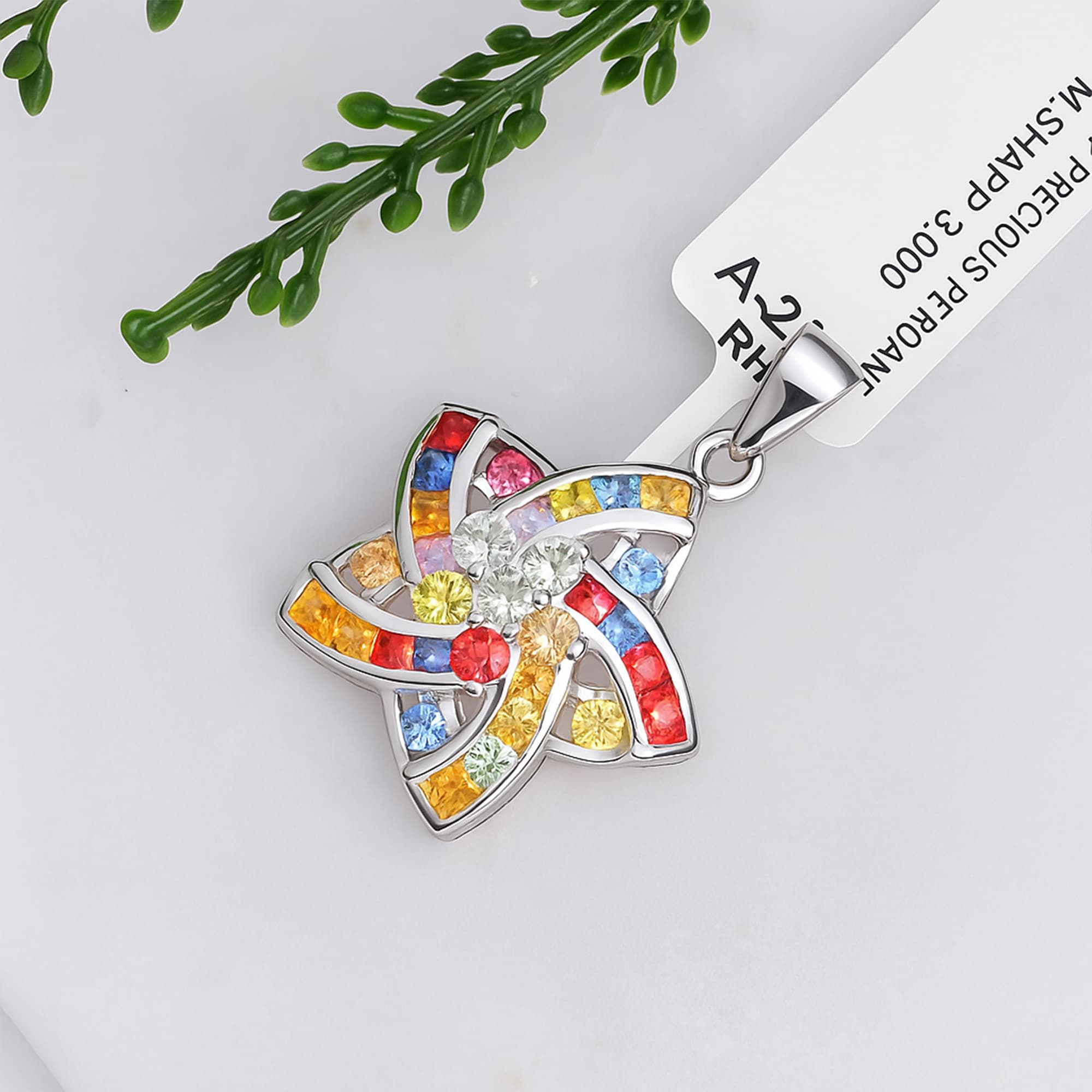 Multi Sapphire Pinwheel Pendant