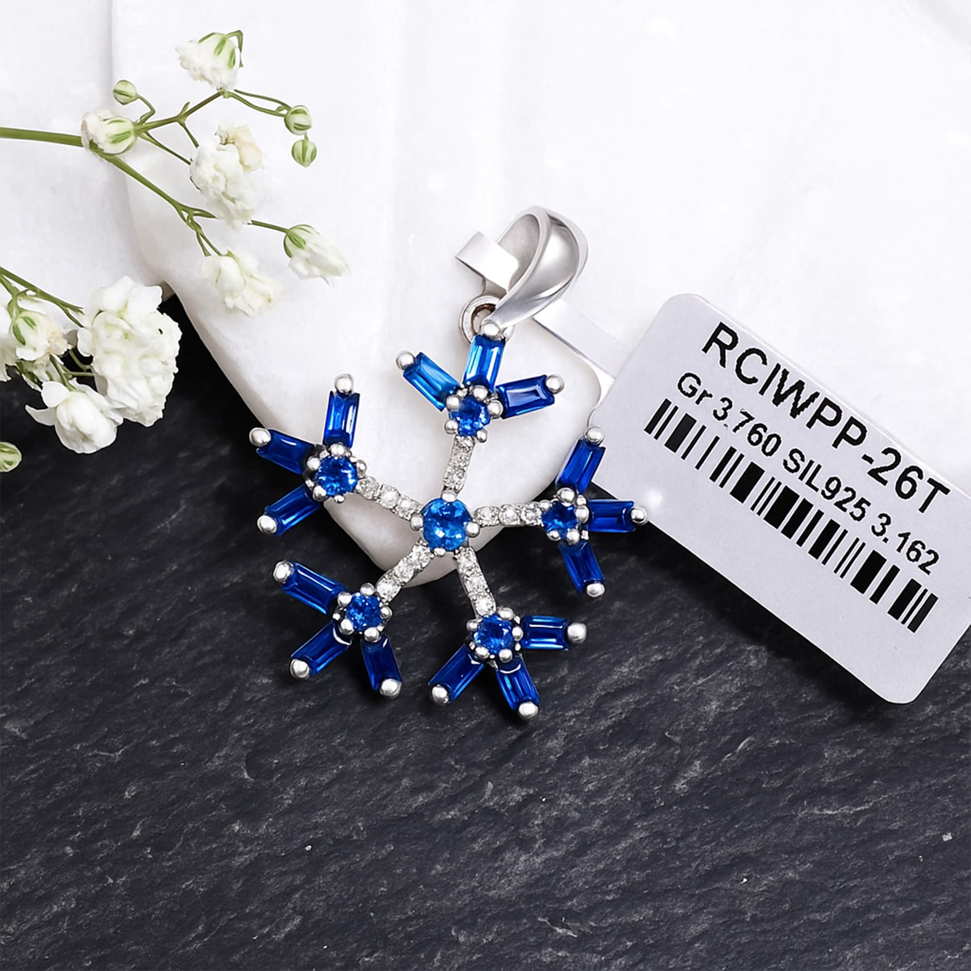 Sapphire Snowflake Pendant alternate view