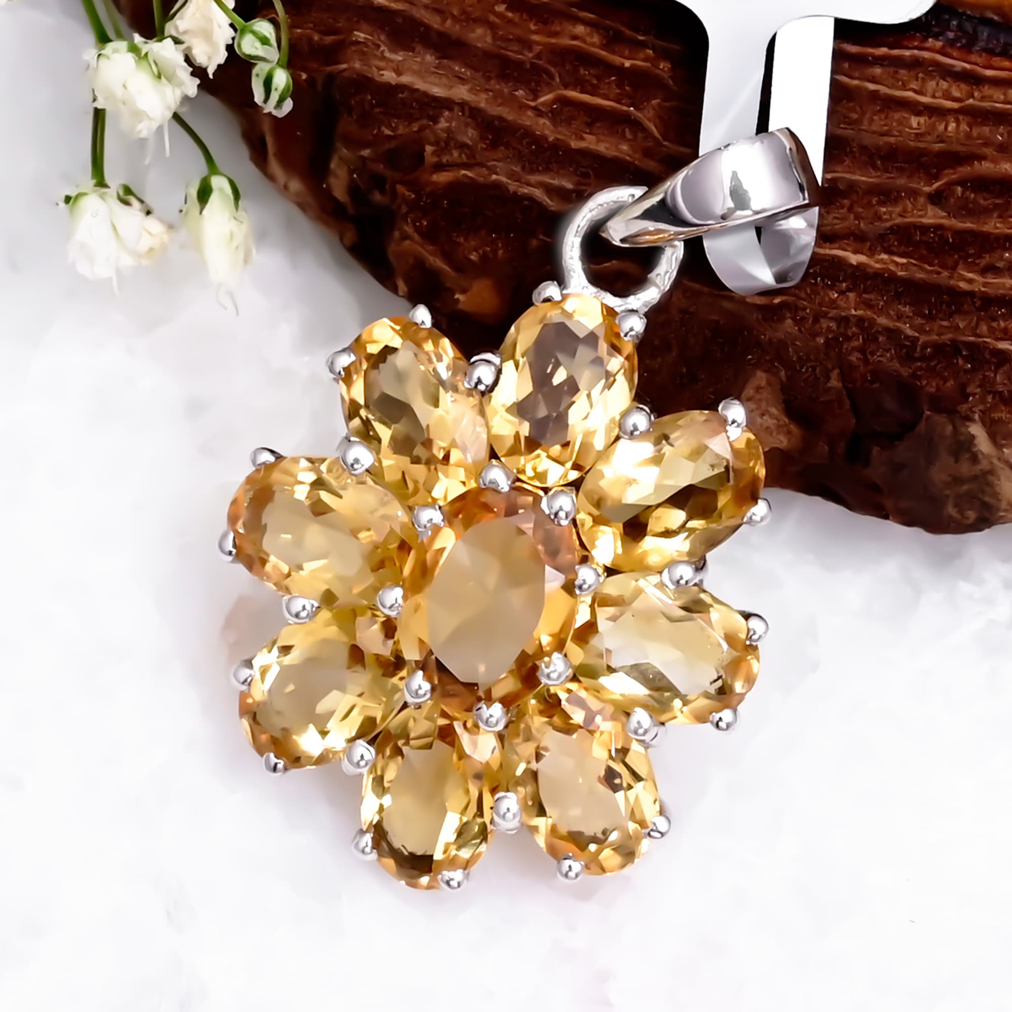 Citrine Dahlia Pendant