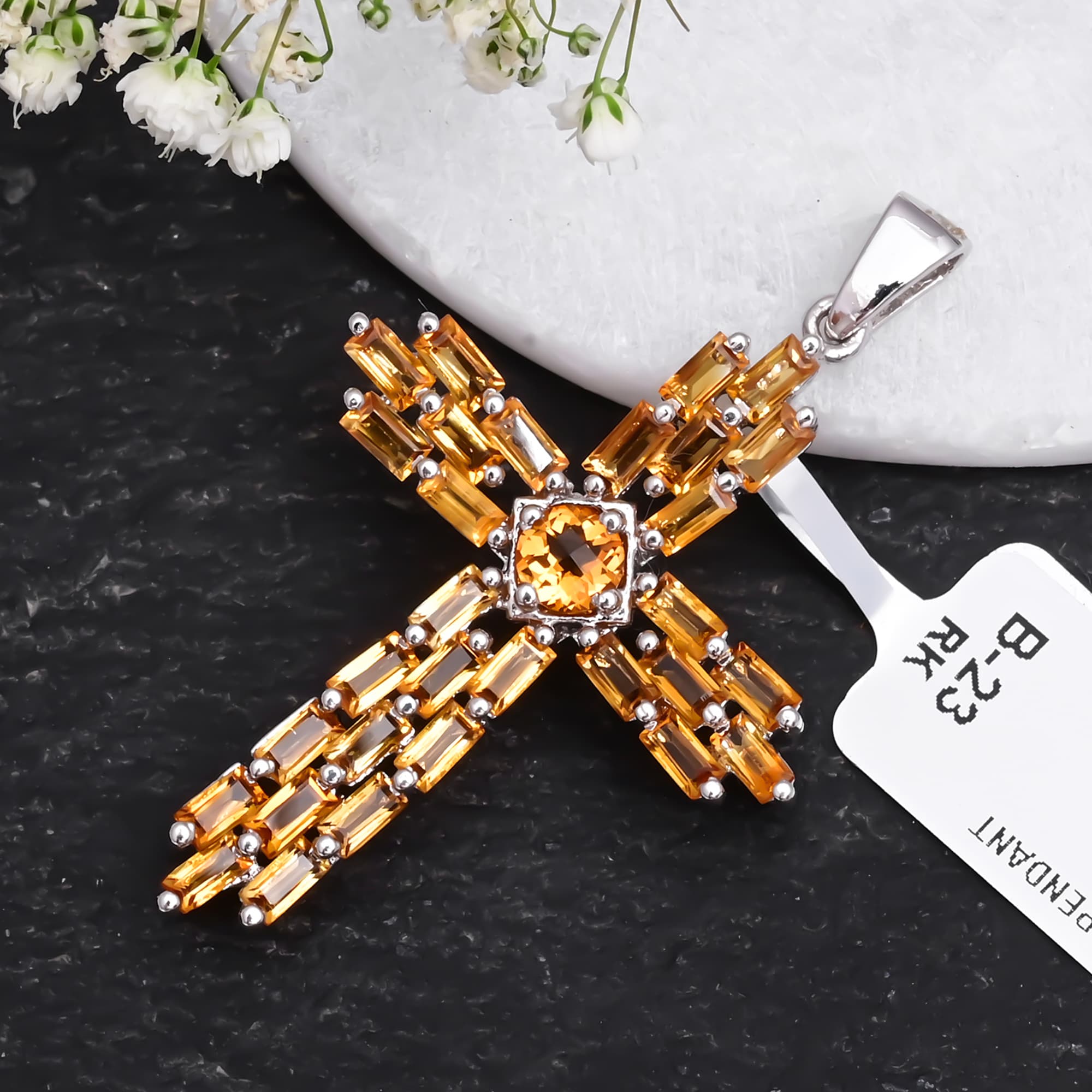 Golden Grace Topaz Cross Pendant