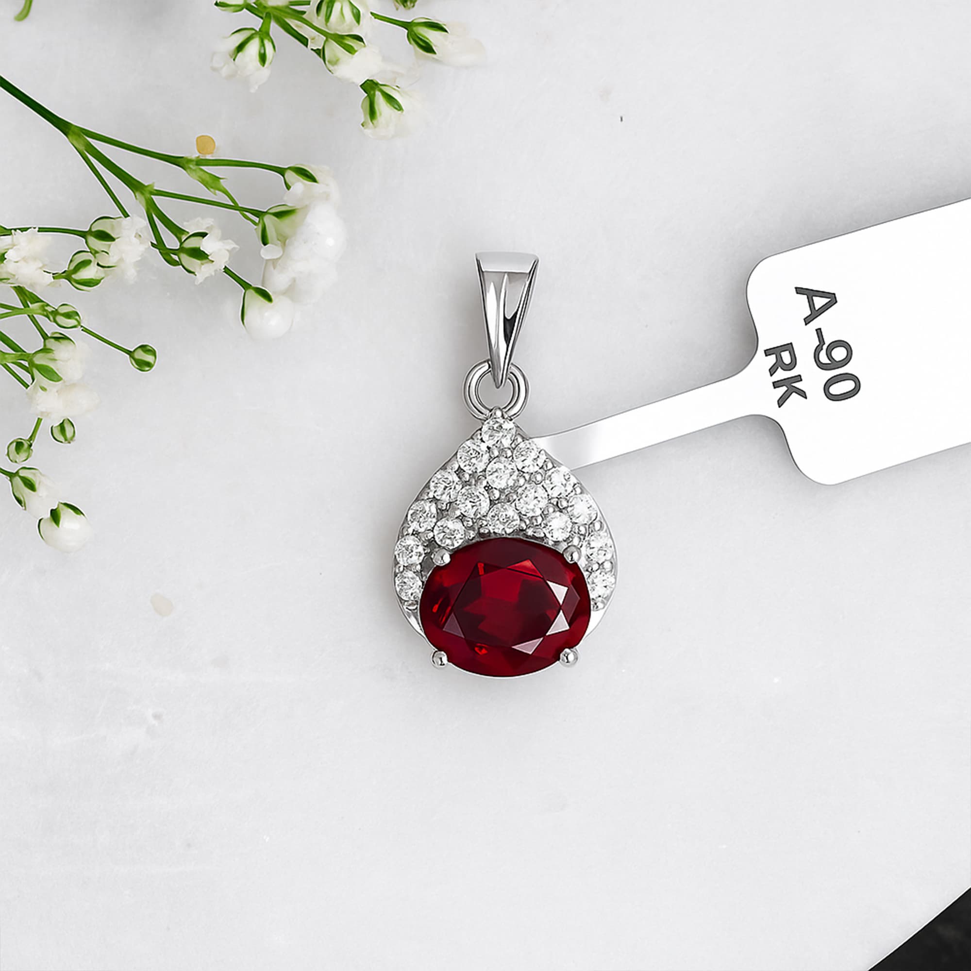 Crimson Elegance Garnet Halo Pendant
