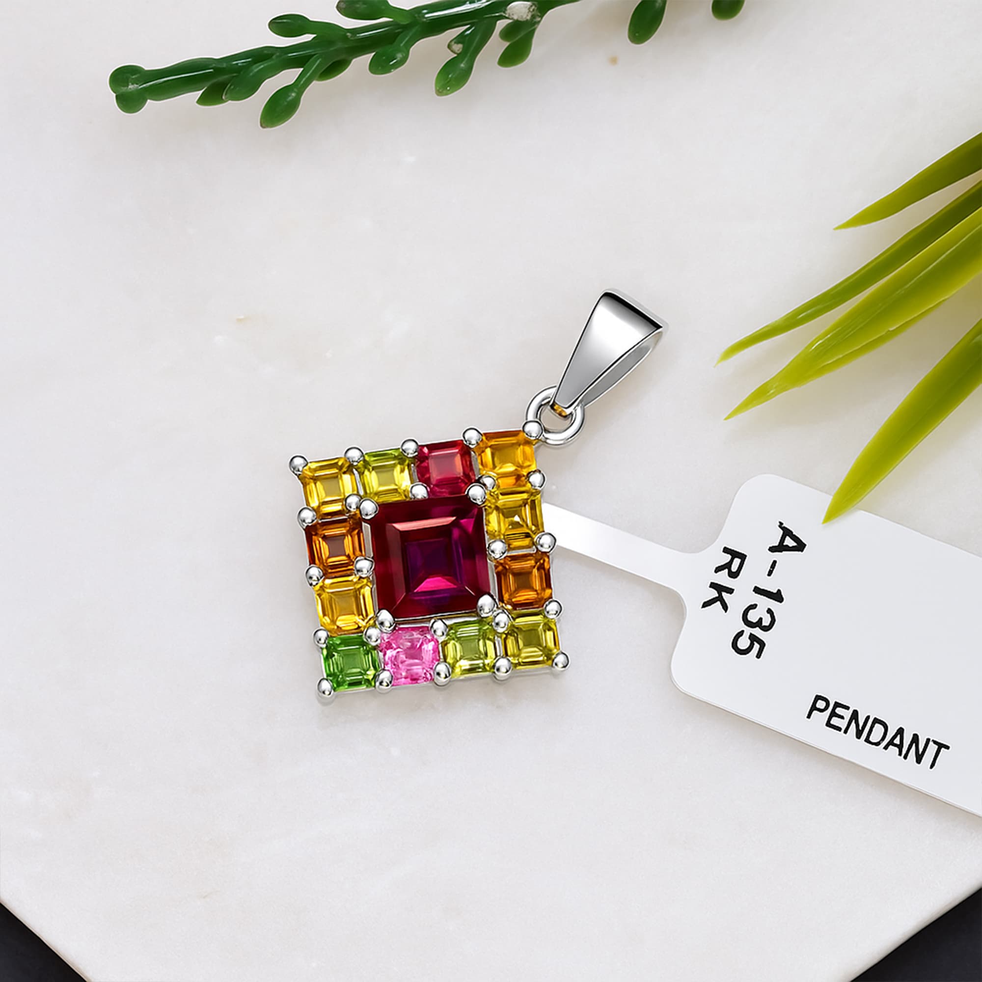Radiant Muse Rubellite Tourmaline Mosaic Pendant