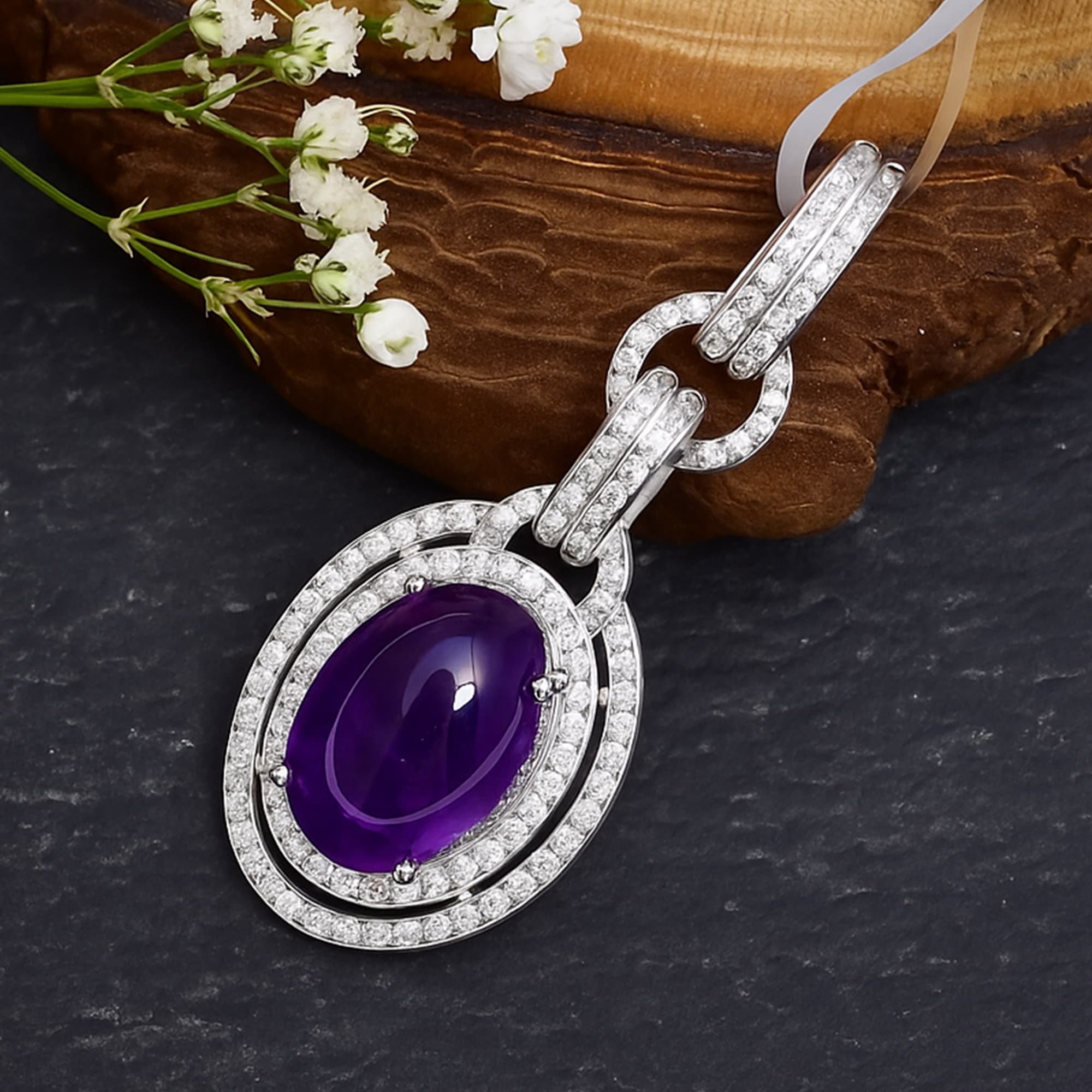 Imperial Halo Amethyst Diamond Pendant