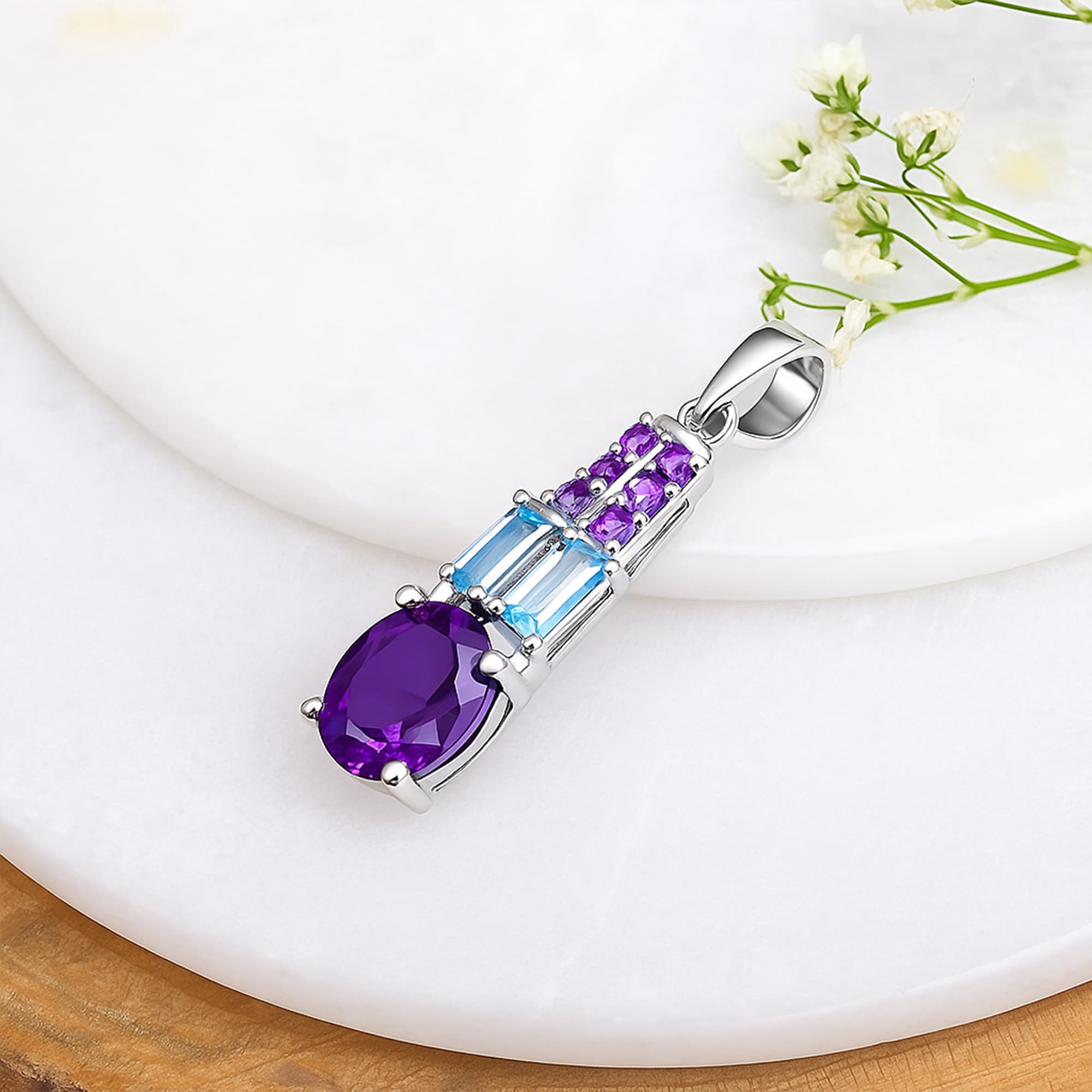 Harmony Duo Amethyst & Blue Topaz Pendant alternate view