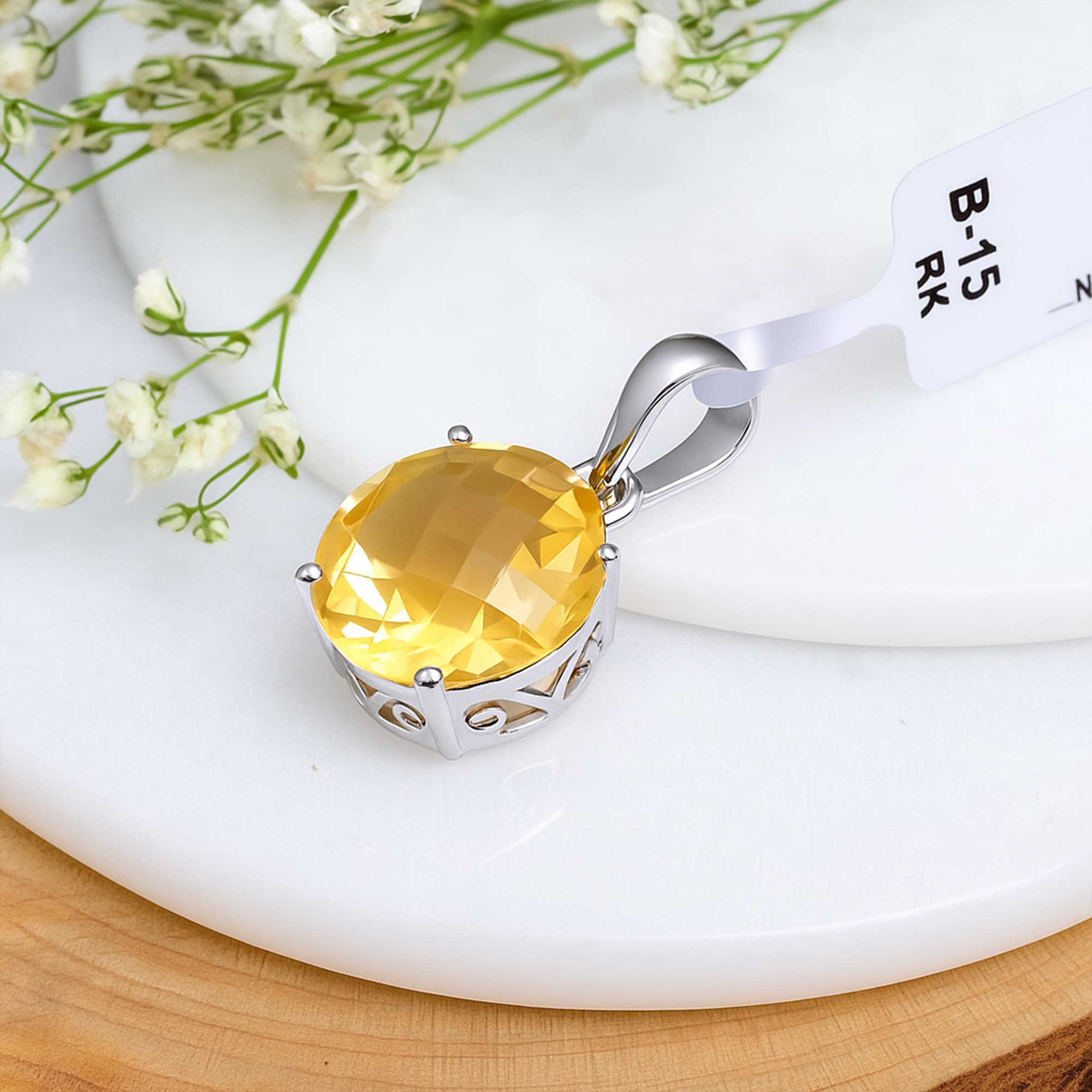 Brandy Glow Citrine Solitaire Pendant