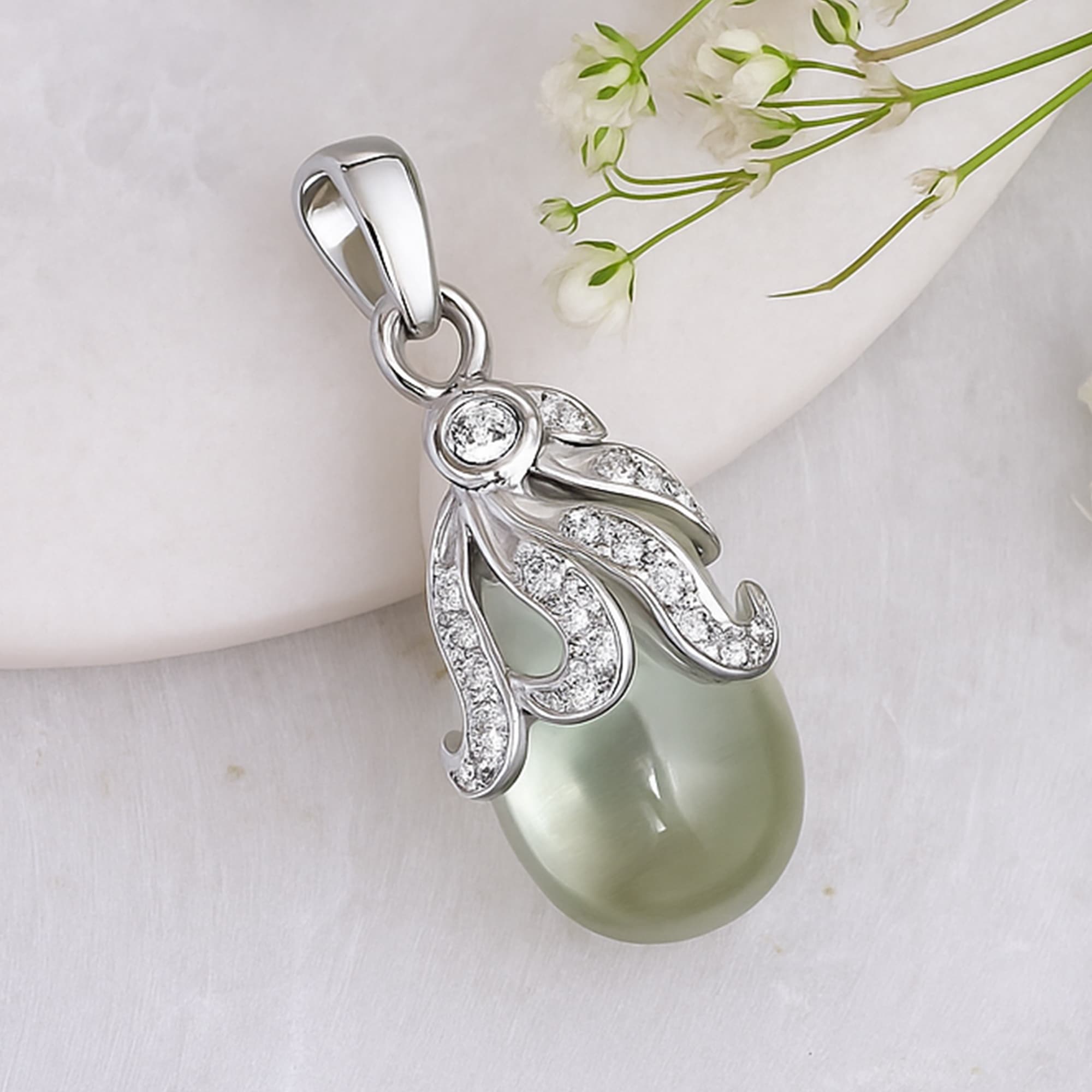 Celestial Dew Prasiolite Diamond Pendant
