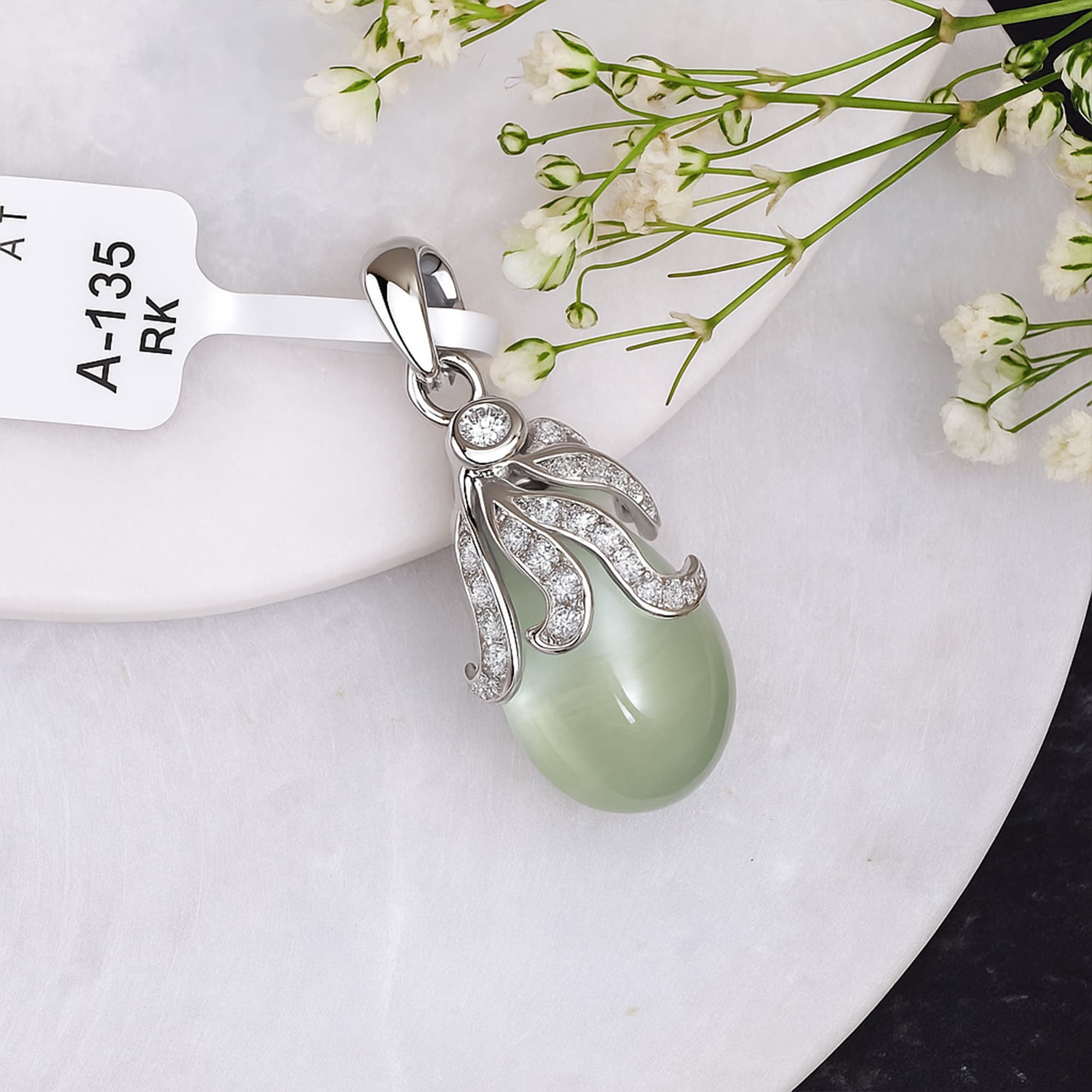 Celestial Dew Prasiolite Diamond Pendant