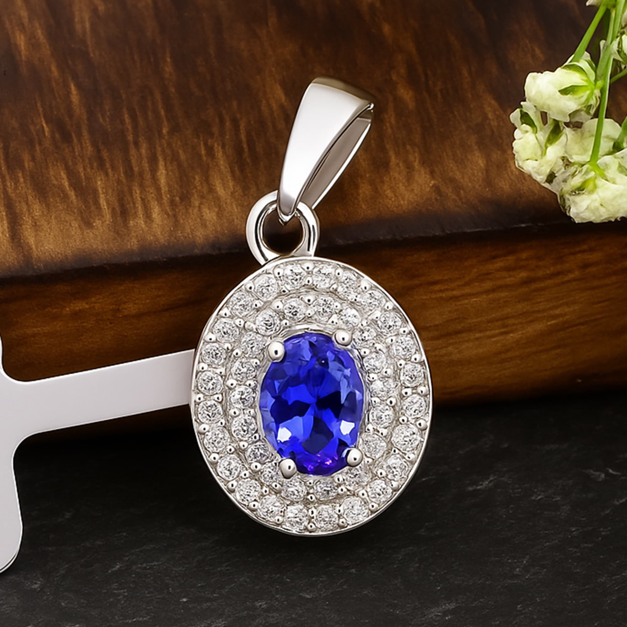 Royal Tanzanite Halo Pendant