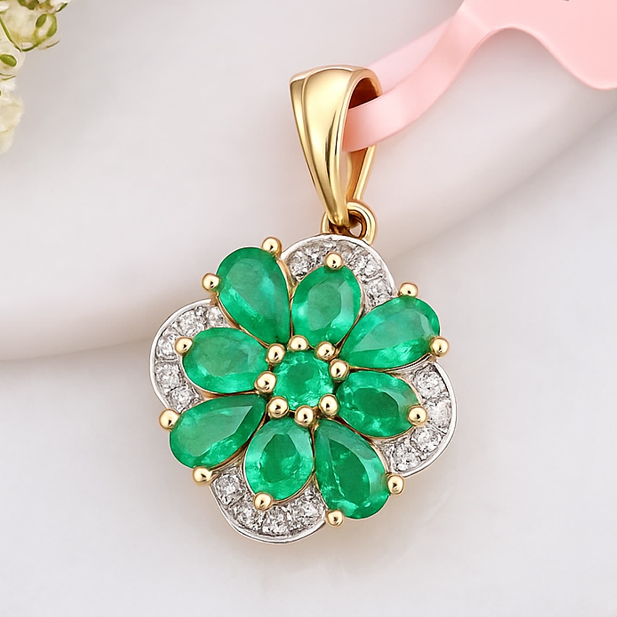 Emerald Bloom Diamond Pendant