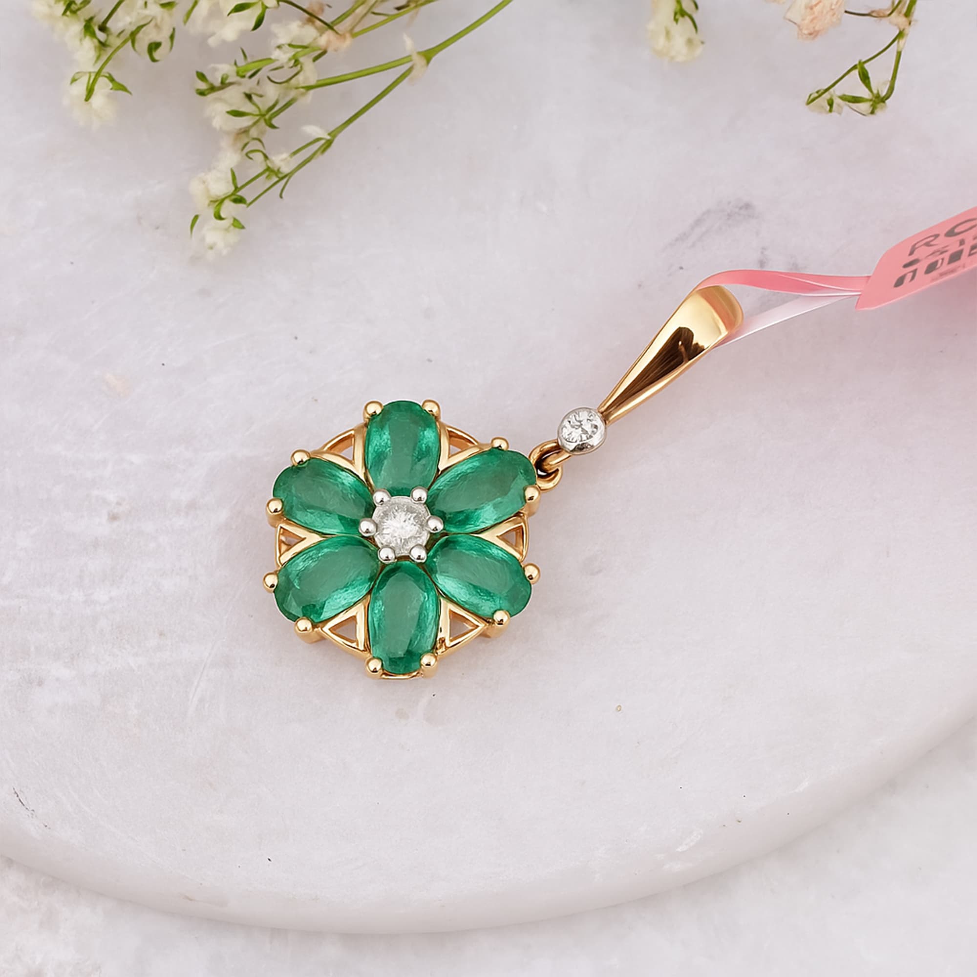Golden Emerald Blossom Pendant alternate view