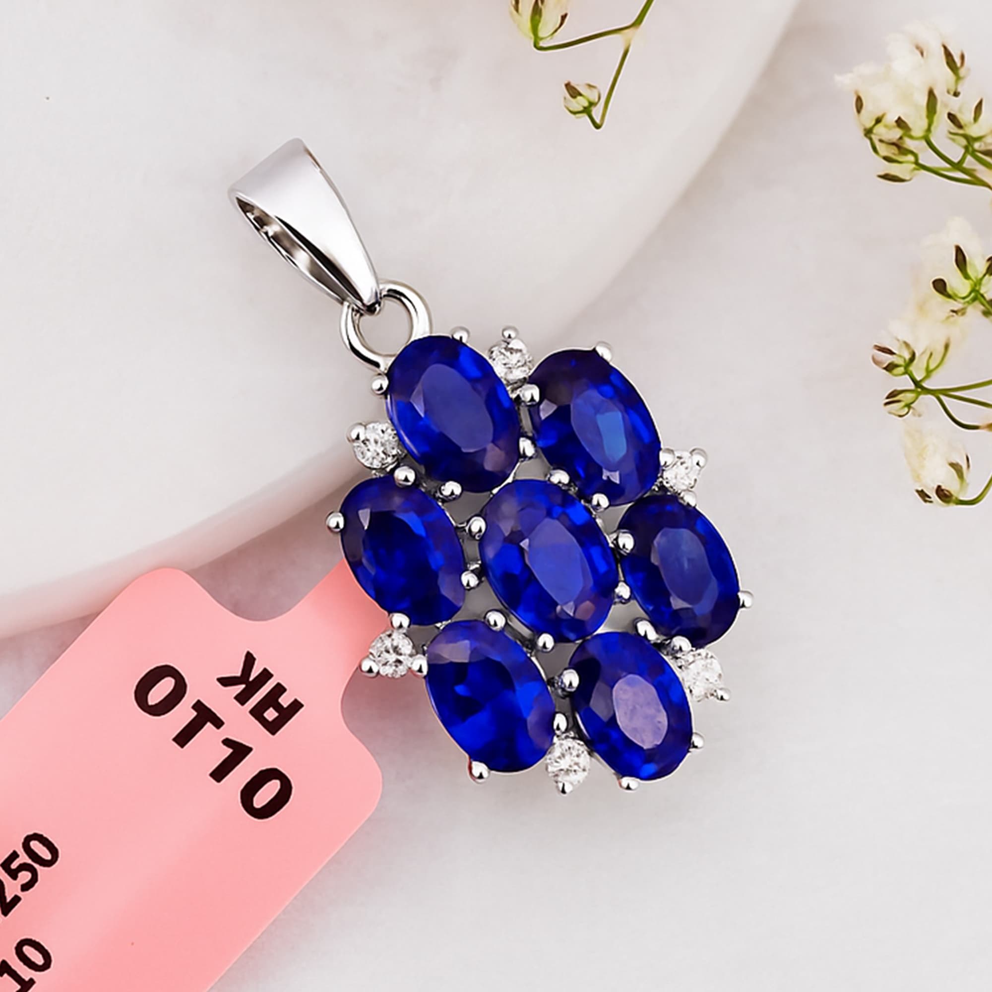 Royal Sapphire Diamond Cluster Pendant