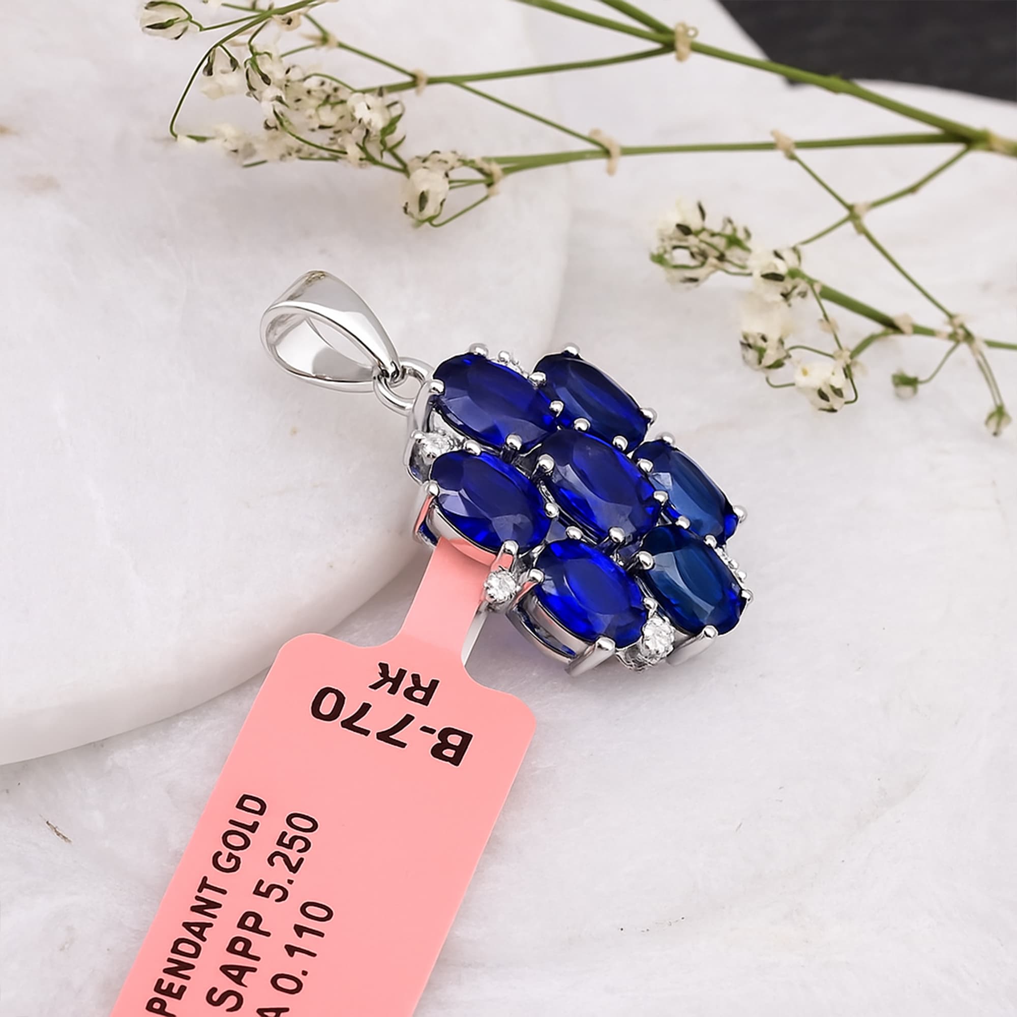 Royal Sapphire Diamond Cluster Pendant alternate view
