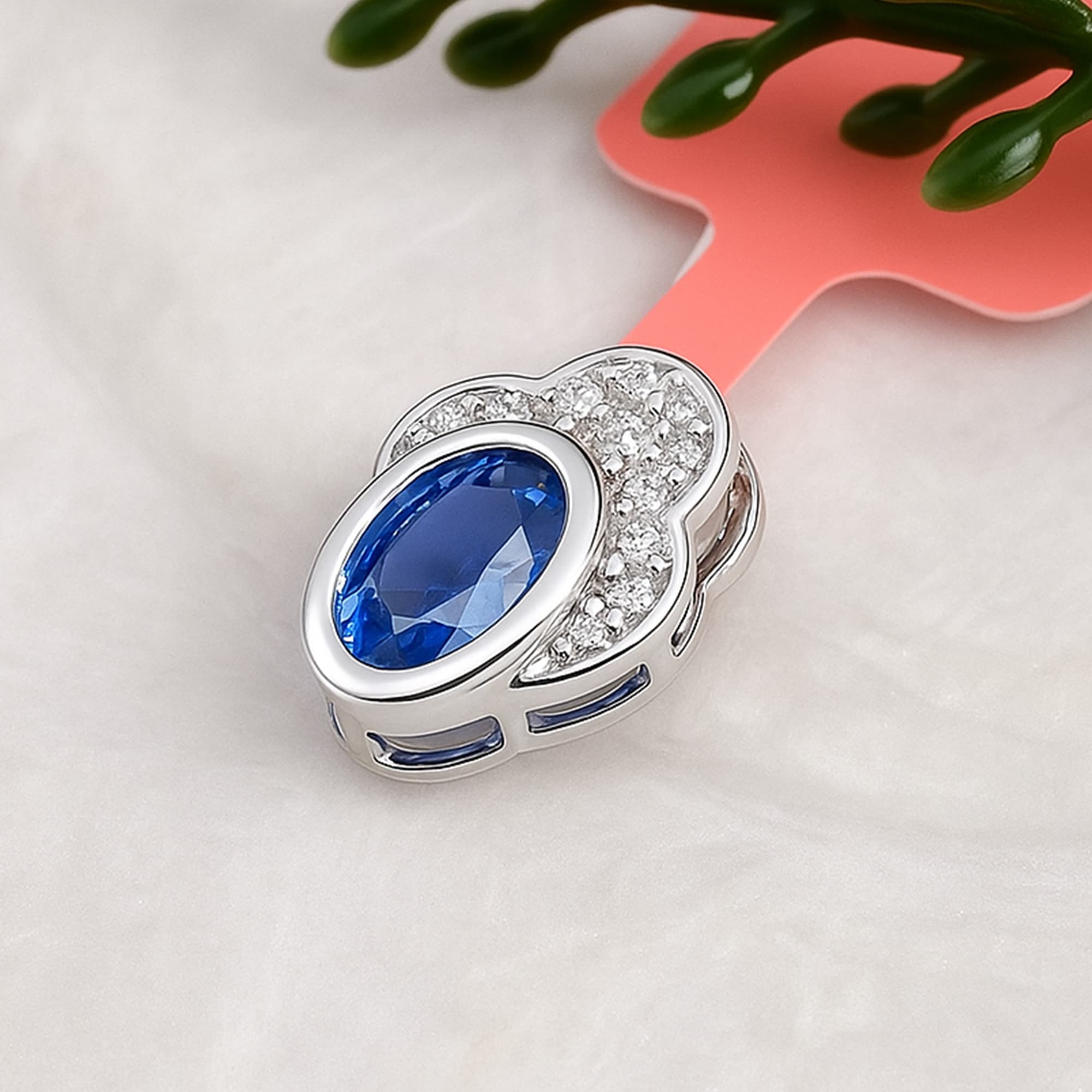Royal Sapphire Blossom Halo Pendant