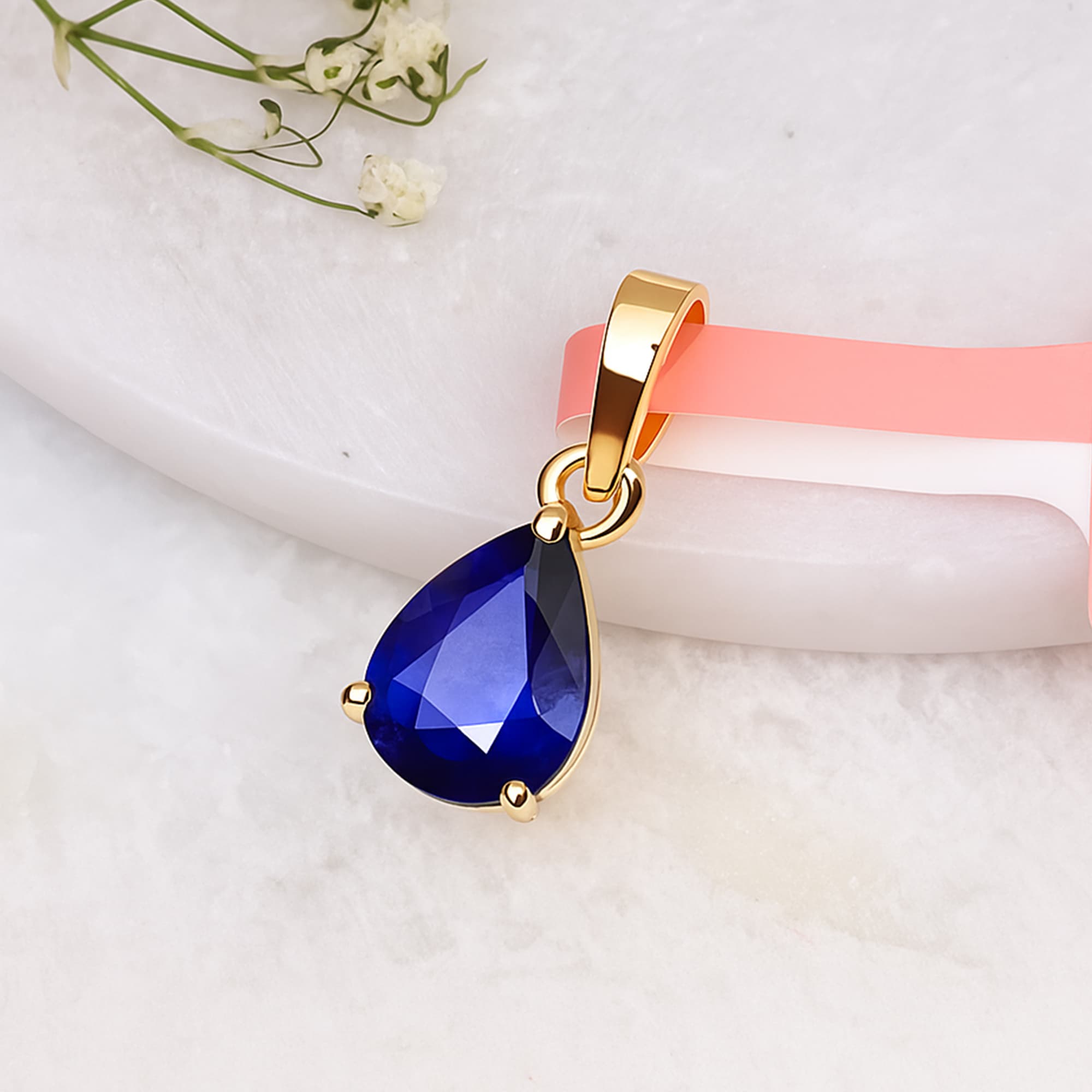 Royal Pear Blue Sapphire Solitaire Pendant alternate view